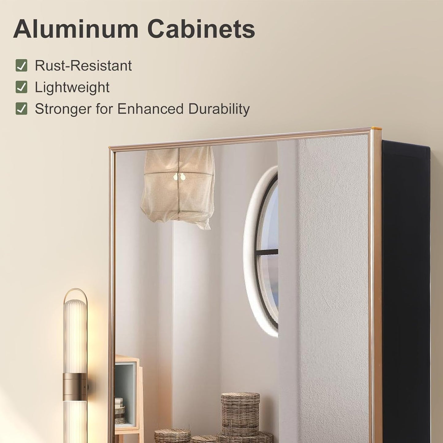 Aovquof Mirror Cabinet with Lighting - 90 x 60 cm Bathroom Mirror Cabinet with Storage Space, Bathroom Mirror Cabinet with Adjustable Dimmable LED Lights with Demist Function, Modern Cream Colour