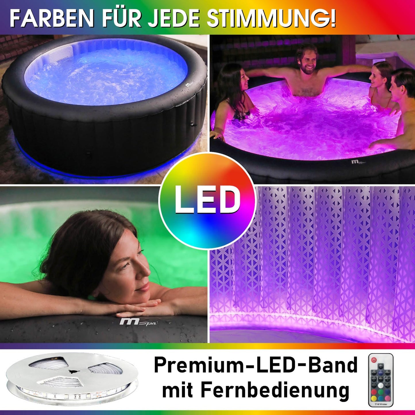 BRAST® Whirlpool aufblasbar MSpa | 4-8 Personen | viele Modelle rund und eckig | Ø 125-224cm | In- Outdoor Pool | bis zu 144 Massagedüsen | inkl. Aufblasfunktion Abdeckung Timer Heizung | Duet