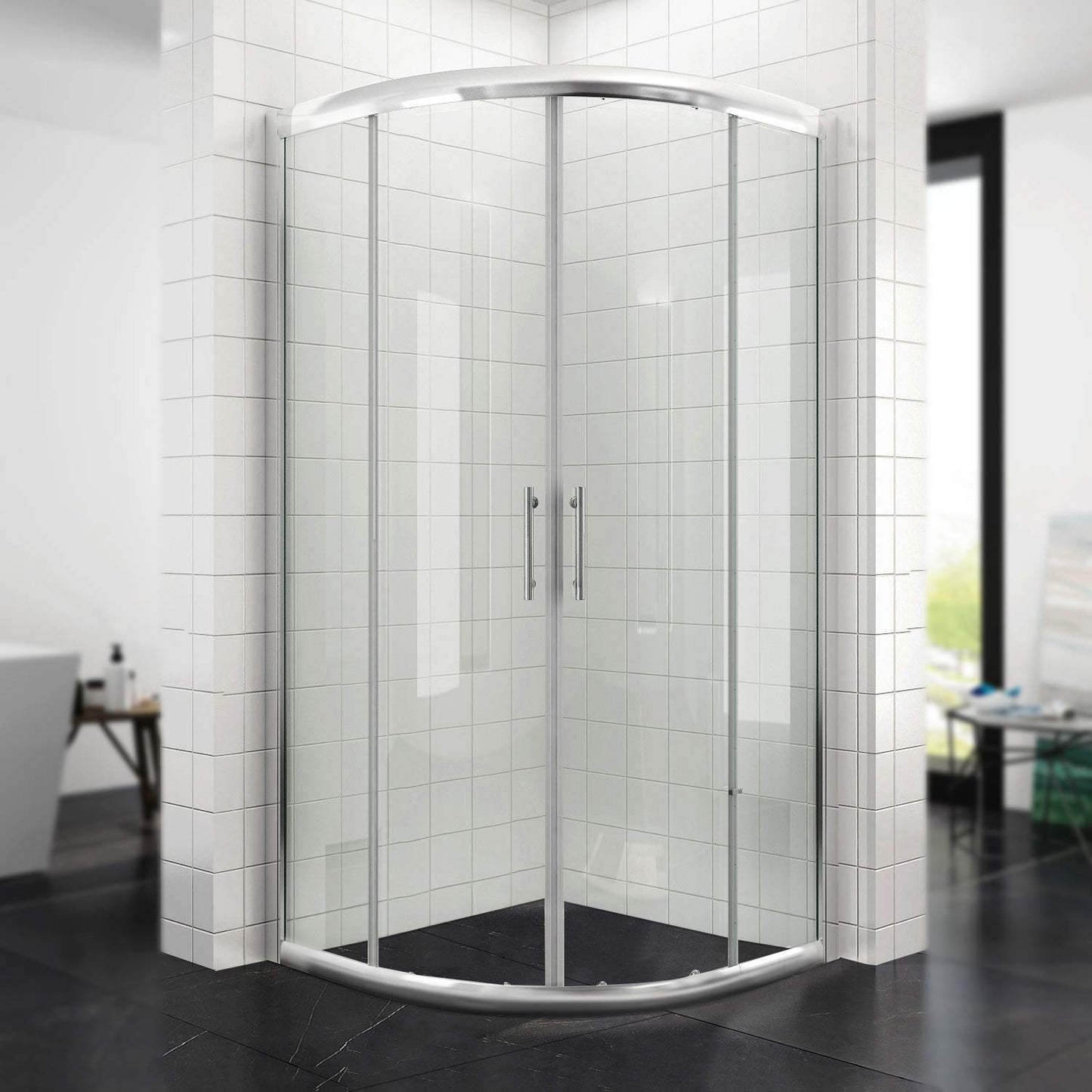 SONNI Shower Cubicle 80 x 80 Corner Entry, Round Shower with Frame Nano Glass for Easy Cleaning, Shower Enclosure Shower Door, Height 195 cm