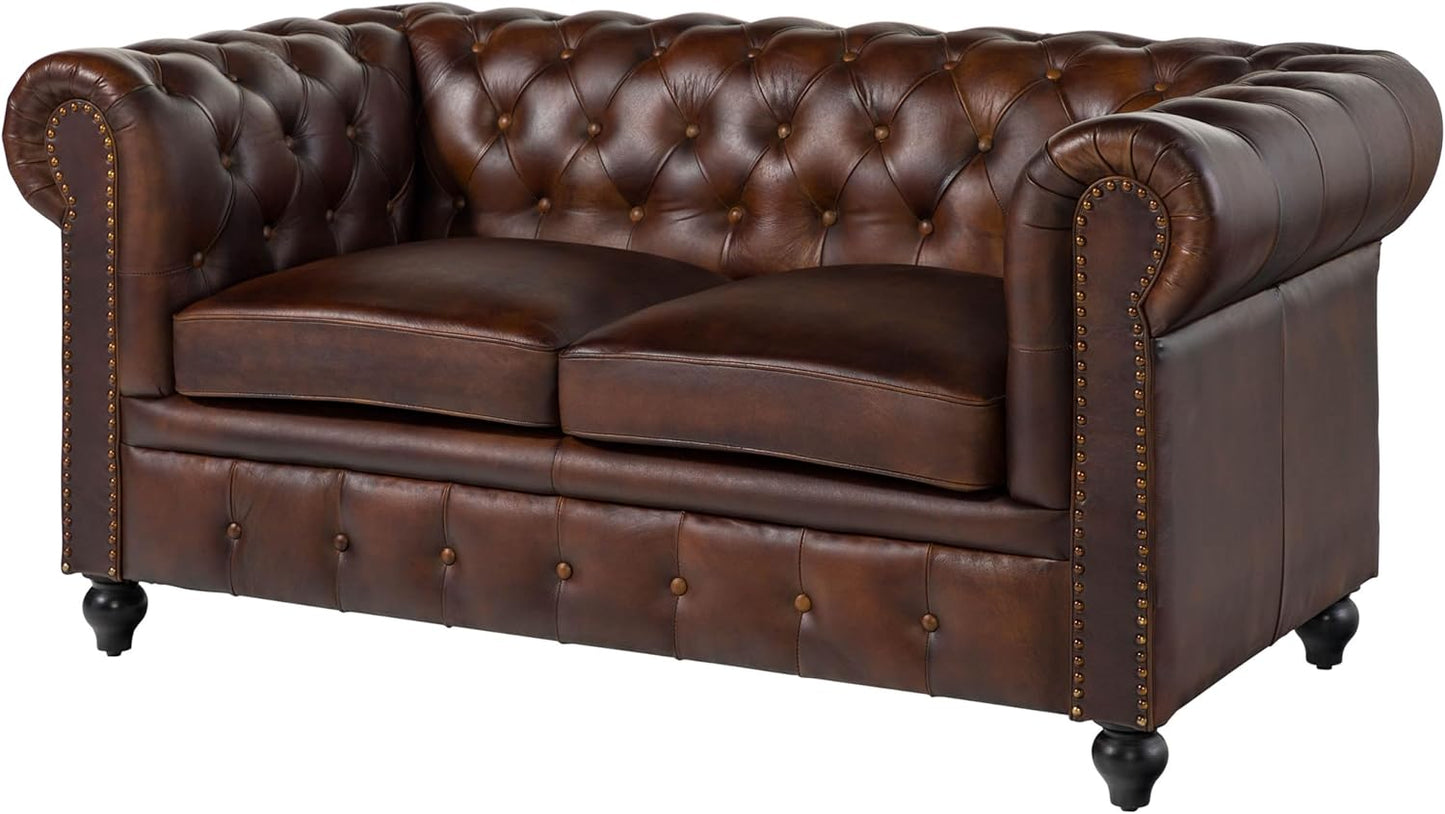MASSIVMOEBEL24.DE Chesterfield #103 3-Seater Sofa Real Leather 218 x 82 x 76 cm Brown