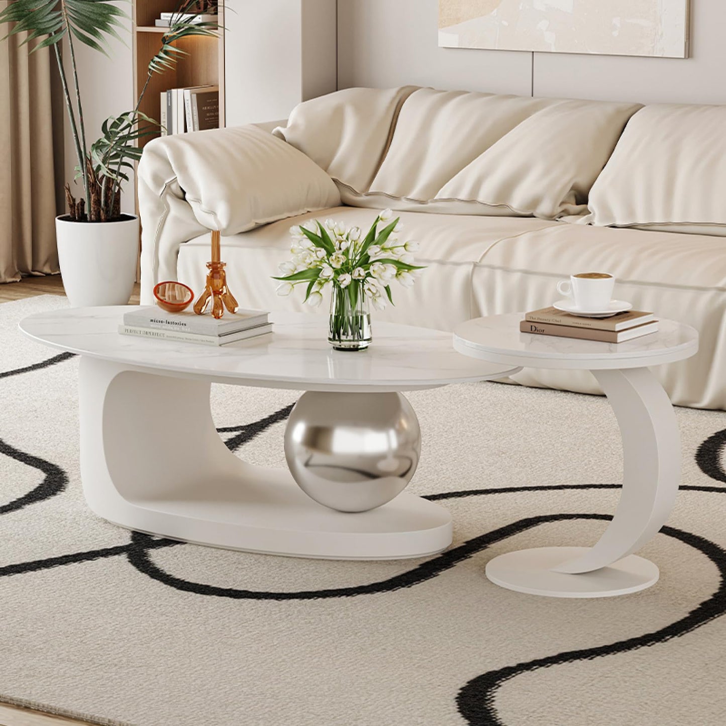 Luxury Marble Coffee Table with Golden Metal Bracket and Stone Worktop - Elegant Styling, Unique Design, Easy to Clean