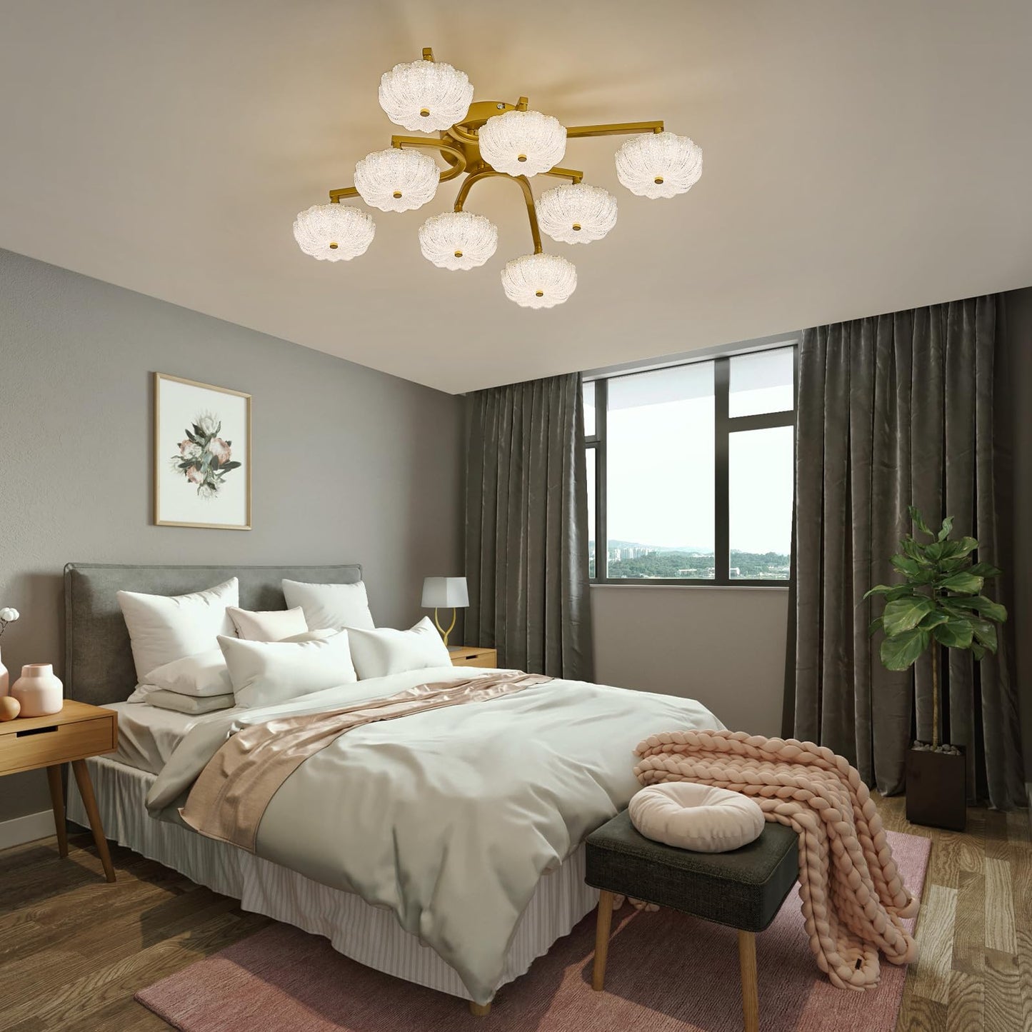LED Ceiling Light, Modern Ceiling Light with Remote Control, Diameter 68 cm, Gold Dimmable Living Room Lamp, Colour Changing 3000 K - 6000 K with Memory Function, Kitchen Lamp, Bedroom Lamp Ceiling