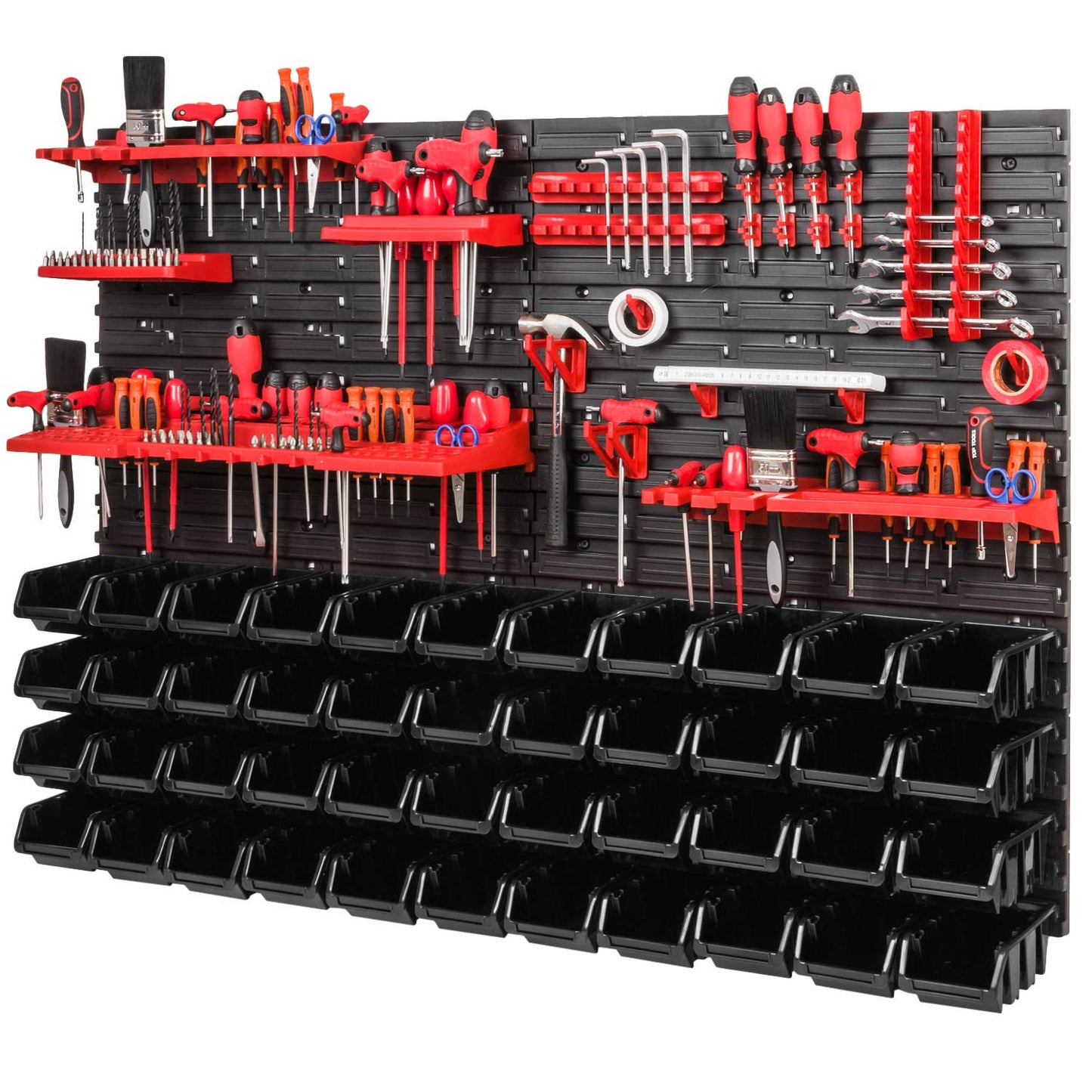 Storage System, 780 x 1152 mm, Stacking Boxes, Wall Shelf, 20 Holders, Storage Boxes, 44 Boxes, 5 Compartments