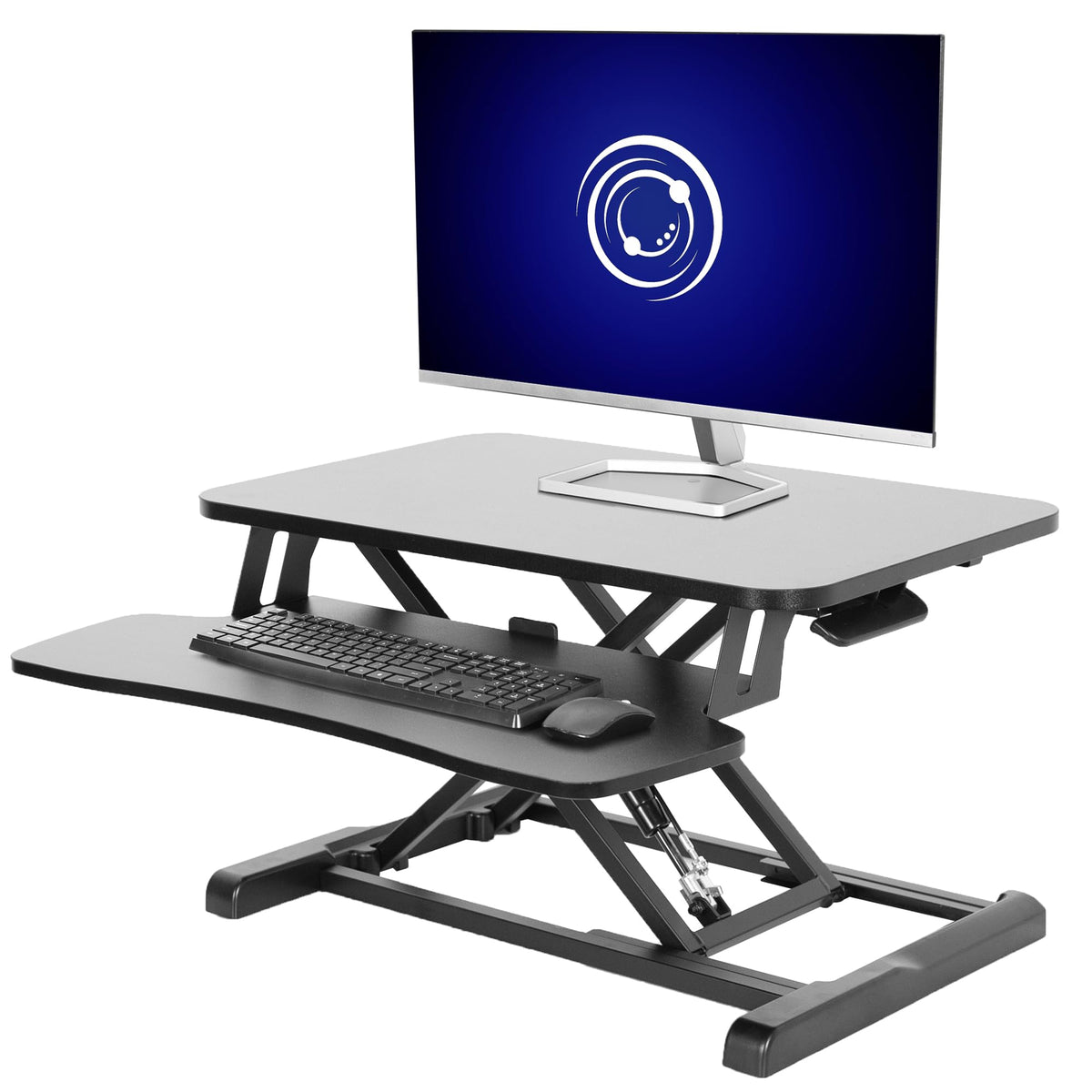 VIVO 81 cm Schreibtischaufsatz, K-Serie, höhenverstellbarer Steh-Sitz-Aufsatz, Dual-Monitor- und Laptop-Arbeitsplatz mit breiter Tastaturablage, Schwarz, DESK-V000K