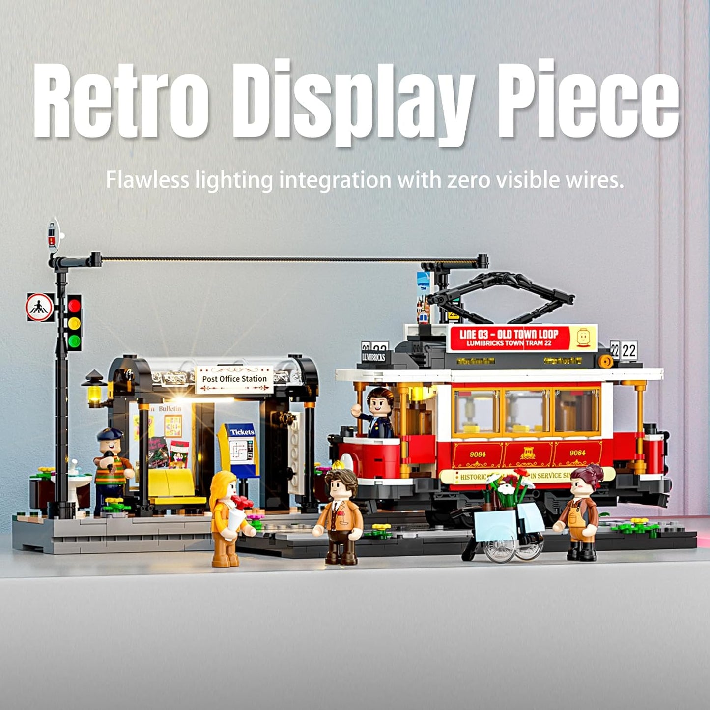 Lumibricks Heritage Tram and Stop Kit with Light, 1274Pcs, L9084