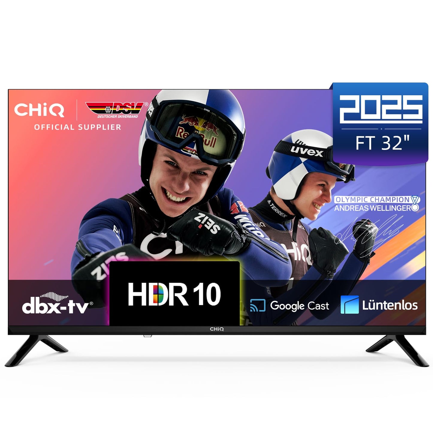 CHIQ L40FT 40 Zoll, Full HD, (100 cm) Smart Fernseher, HDR10, Dolby Audio & DBX-tv, Triple Tuner DVB-C/T2/S2, Integrierter Chromecast, Metall Randlos Design