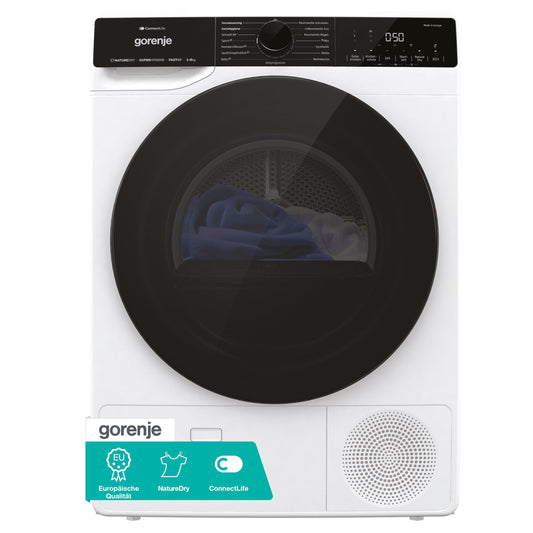 Gorenje DPNE82/GN Trockner/Kondensation mit Wärmepumpe / 8kg / 16 Programme/WIFI/Made in Europe/WaveActive Trommel/TwinAir/Feuchtesensor/Naturedry/LED Display/EEK: A++