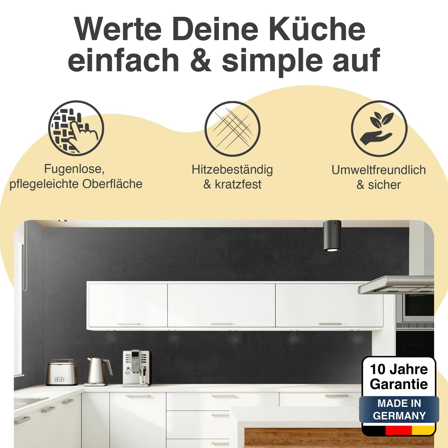 WALLando Premium Kitchen Splashback, Custom Size - Easy to Fit PVC Wall Cladding for Kitchen - Heat Resistant Plastic Panel Splash Guard - White
