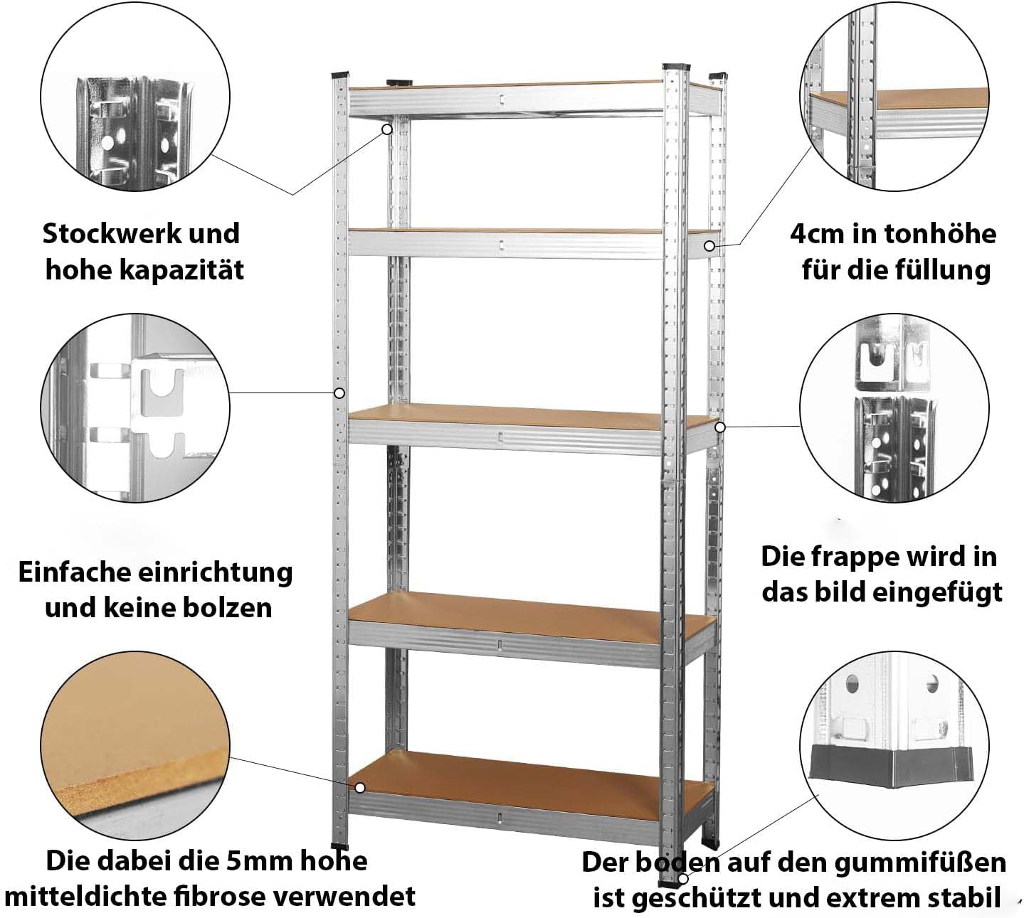 SIGNZWORLD Premium Heavy Duty Shelving Unit 150 x 70 x 30 cm, Mounting Material 875 kg Load Capacity, 5 Adjustable Sturdy Shelving MDF Panels for Storage Shelving Basement Shelving Garage Cellar Room