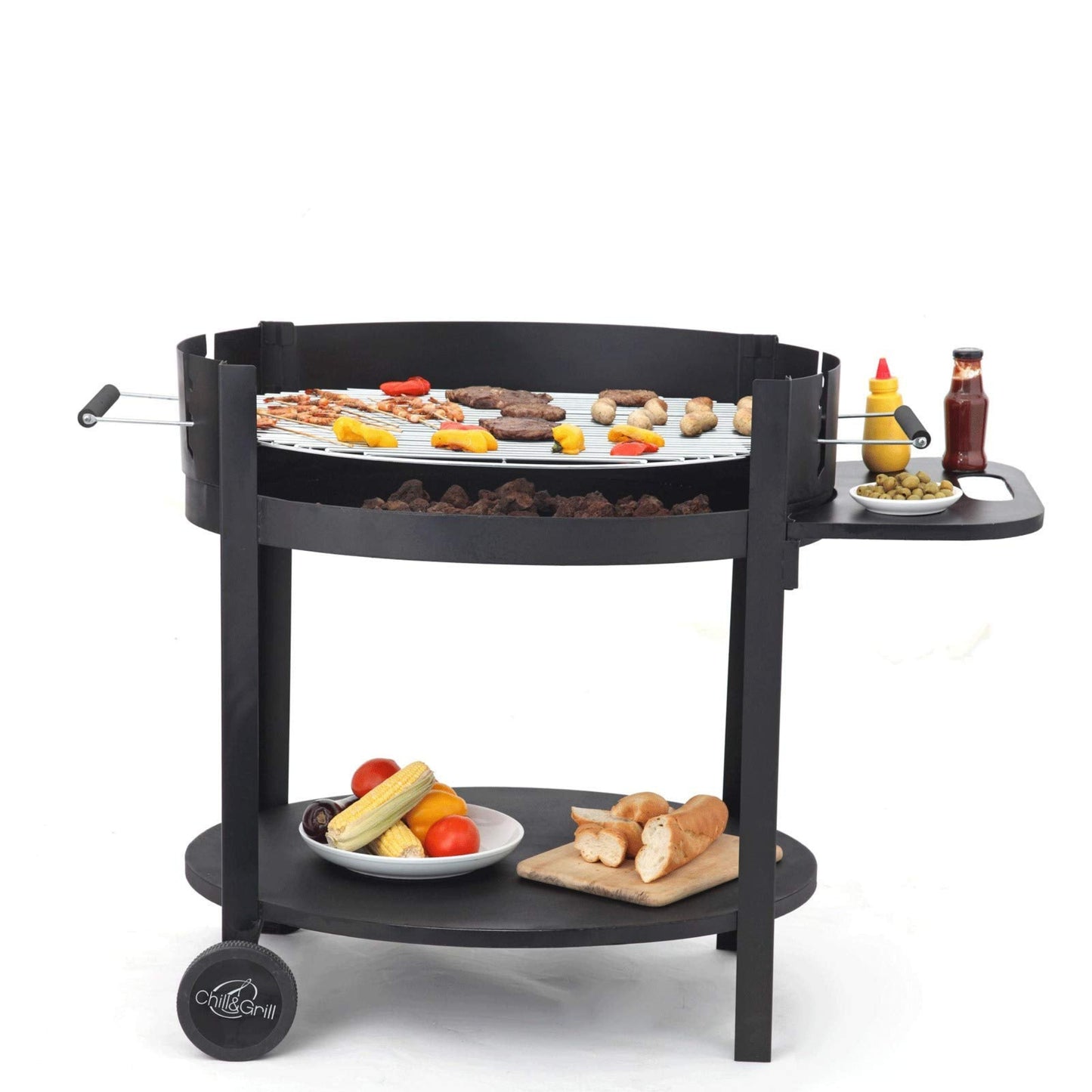 tepro Atlanta Charcoal Barbecue Trolley Outdoor BBQ with Wheels, Height Adjustable Approx. 77 - 88 cm, Grill Area: Approx. 98 x 56 cm, Dimensions Approx. 135.5 x 63 x 91.2 cm, Black