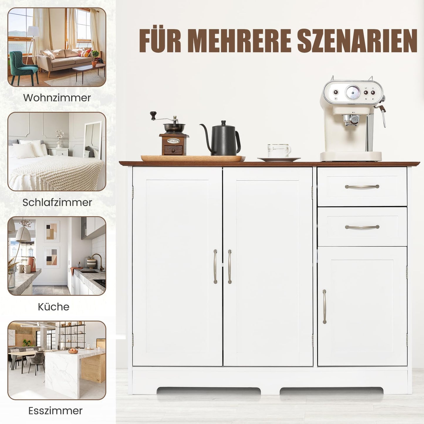 COSTWAY Sideboard, Kitchen Cabinet with Worktop 100 x 40 cm, Buffet Cabinet with Doors & Drawers & Adjustable Shelves, Kitchen Island for Kitchen, Dining Room (Black)