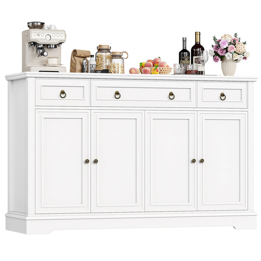 FirFurd Sideboard Kitchen Cabinet with Worktop Buffet Cabinet Sideboard for Kitchen Living Room Cabinet with 3 Drawers and 4 Doors Kitchen Buffet with Adjustable Shelf 134 x 87 x 40 cm White