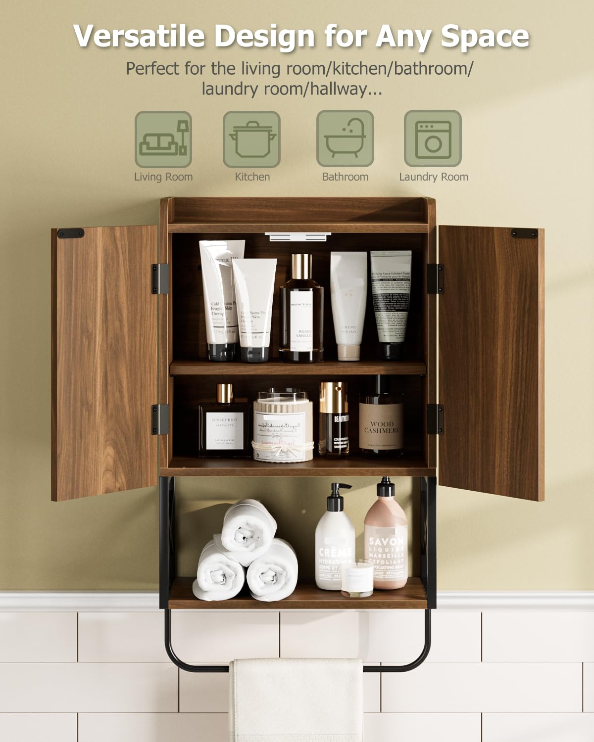 Bathroom Cabinet, Small Medicine Cabinets with Adjustable Shelf and Magnetic Locking Doors, Wall Mounted Hanging Cabinet for Bathroom/Laundry, White