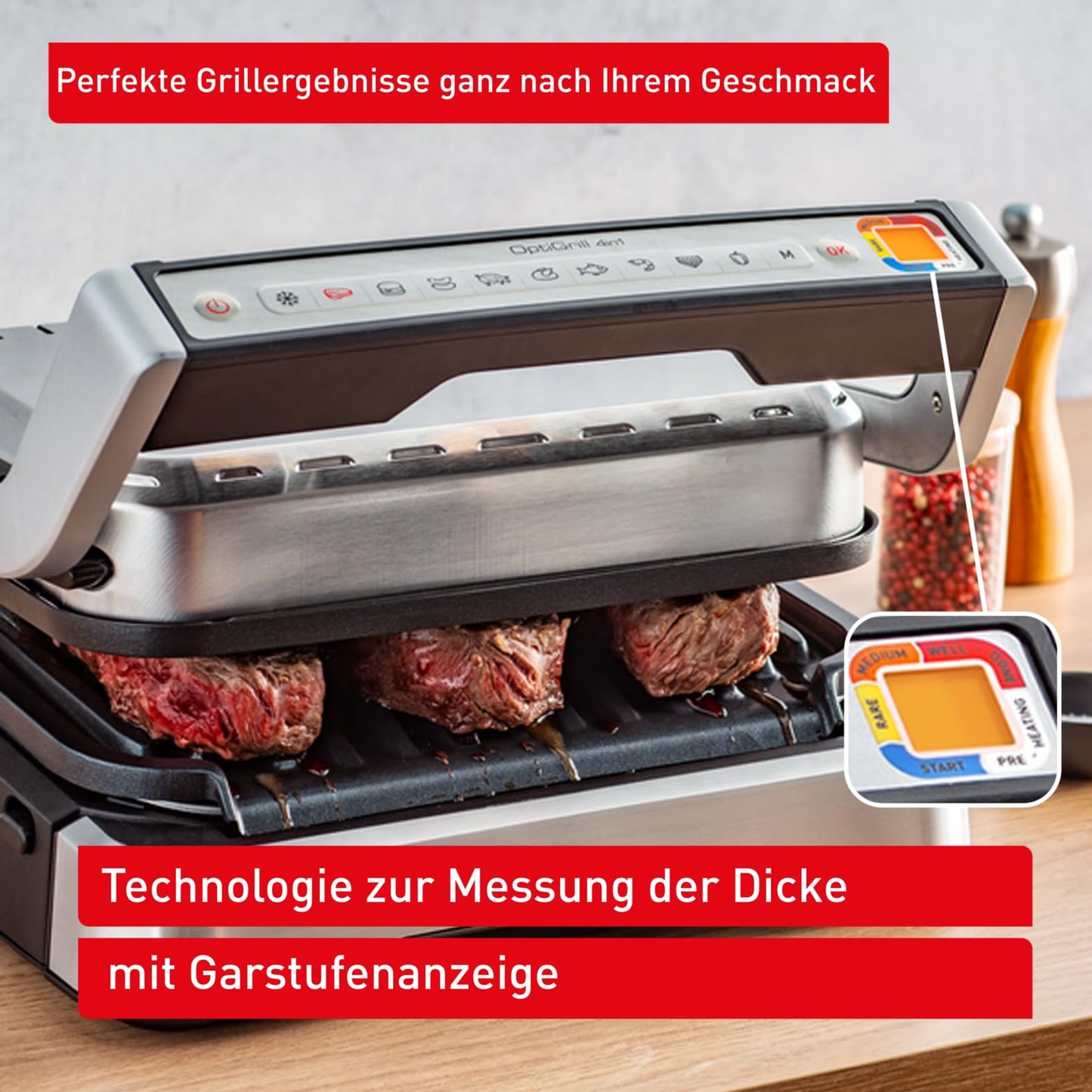 Tefal OptiGrill Elite XL Kontaktgrill, 16 Programme, Digitales Display mit Garstufenanzeige, abnehmbare XL-Platten, Grillboost-Funktion, intuitive Bedienung, Elektrogrill, Edelstahl, GC760D12