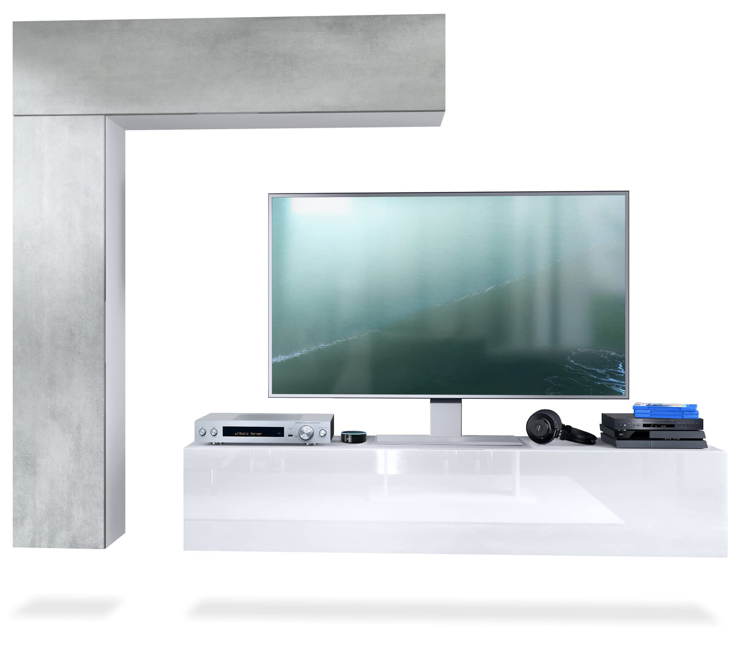 Vladon Taurito Wall Unit, Made in Germany, Matte White / Black High Gloss - Modern Wall Unit for Your Living Room (320 x 182 x 39 cm)