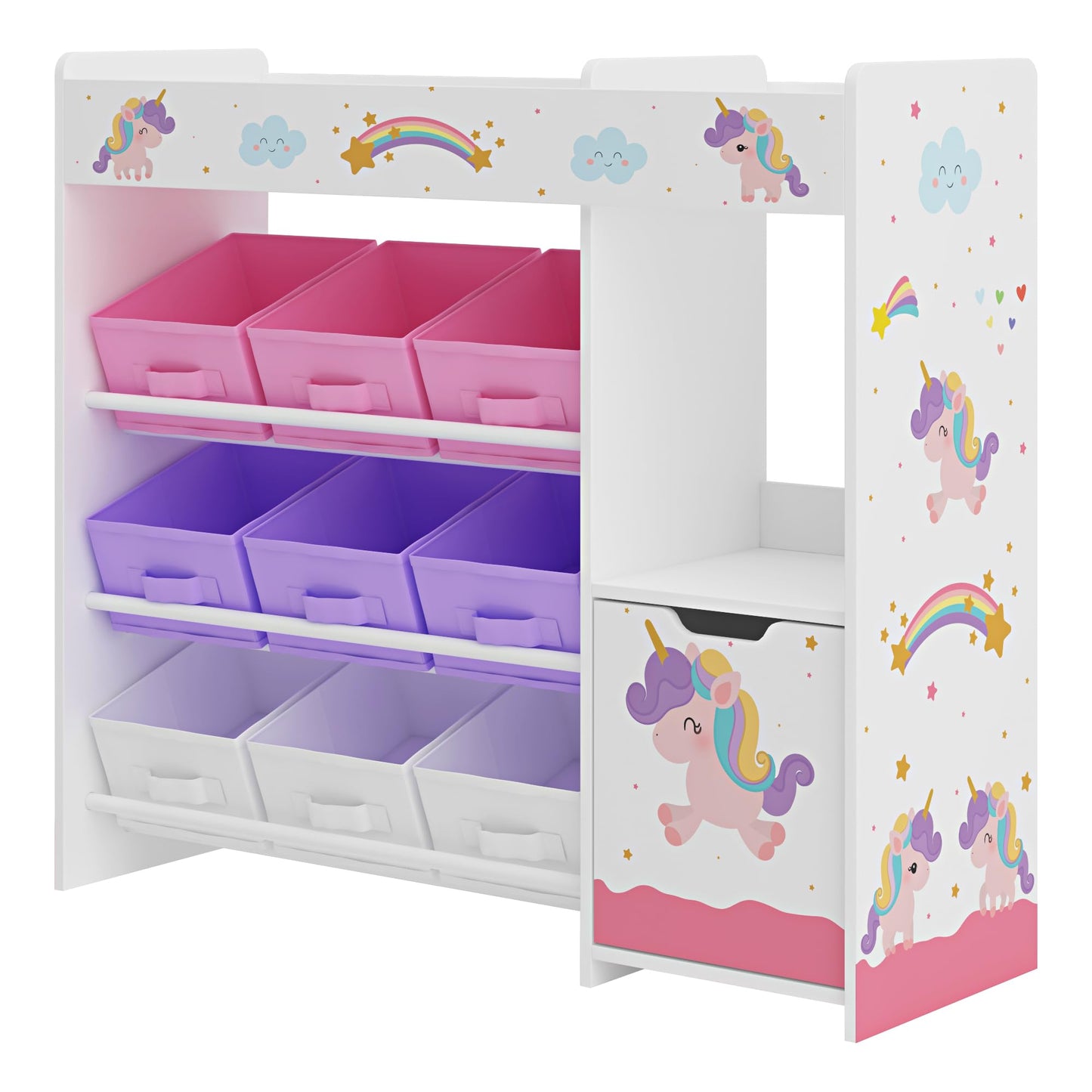 [en.casa] Kinderregal Søndreland Bücherregal für Kinder mit 9 Aufbewahrungsboxen Spielzeugregal mit Schrank 80 x 90 x 30 cm Spielzeug Aufbewahrung Ozean Motiv