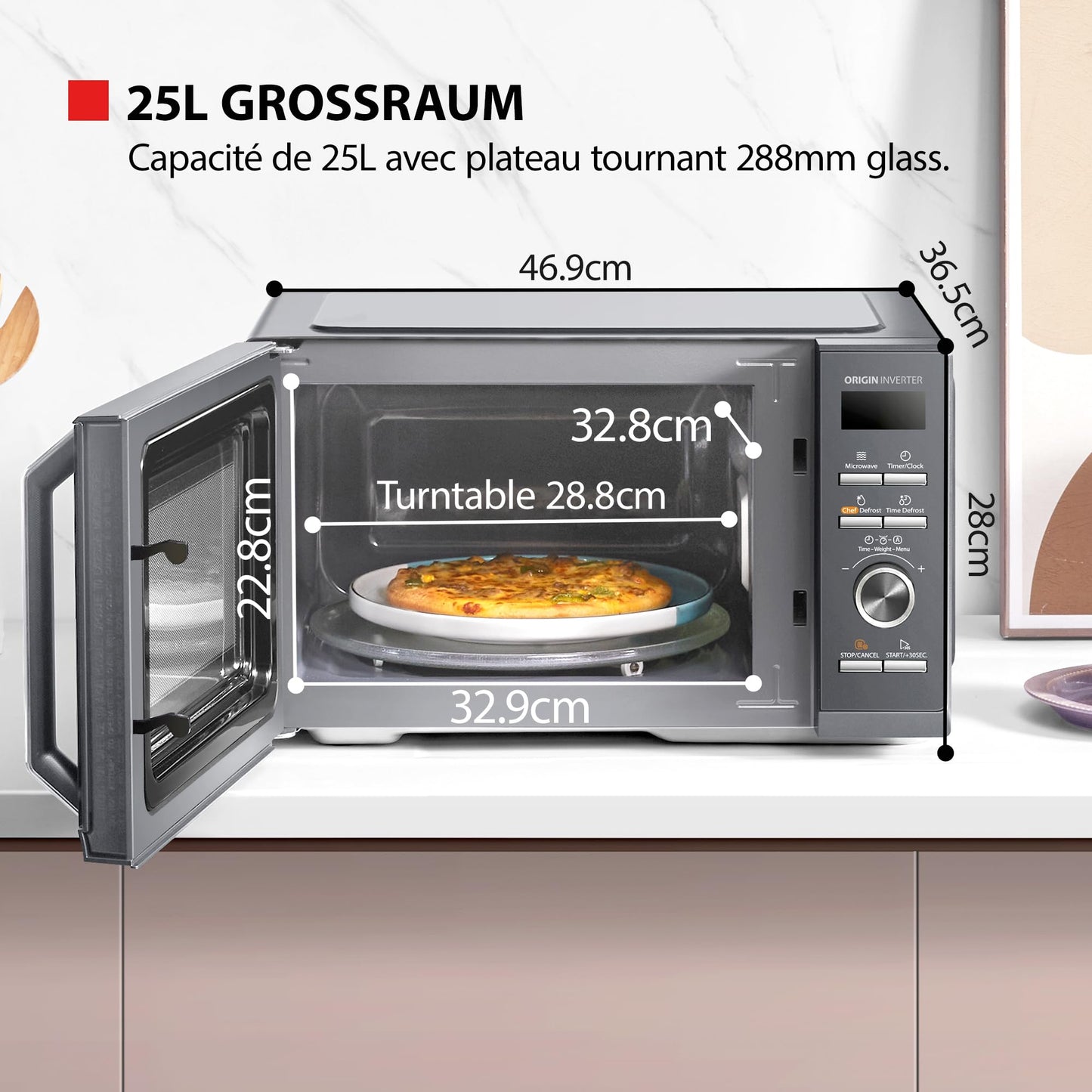 Toshiba MW3-AM25PFI(MG) Solo Microwave 25L 900W in Slim Morandi Grey with Origin Inverter, Chef Defrost, 10 Power Levels, 7 Auto Menus, Easy Clean