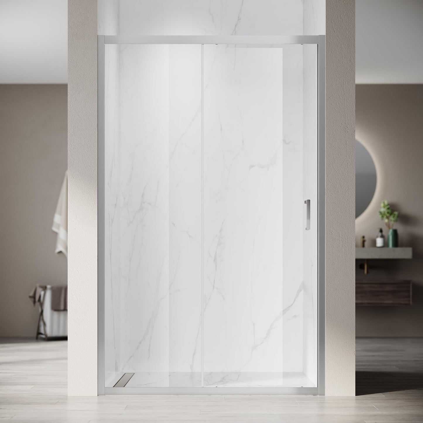 SONNI Sliding Shower Door 120 cm Shower Enclosure Glass Sliding Door Height 185 cm Clear Glass Shower Screen Shower Cubicle