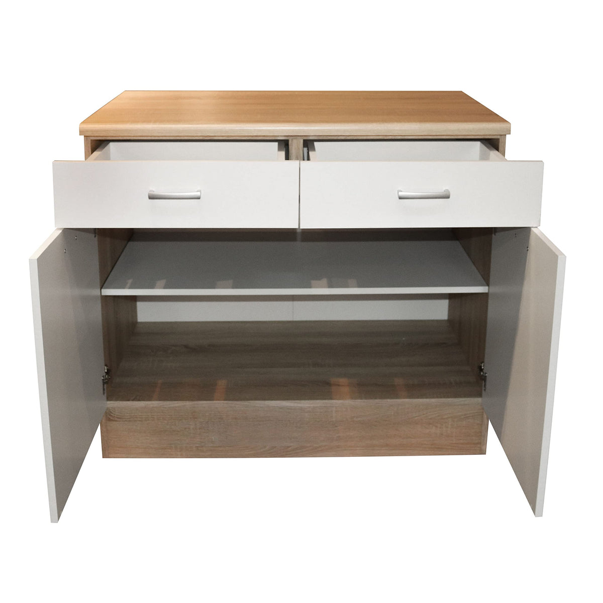 ANDY Modern Base Unit for Kitchen, 2 Doors in Sonoma Oak Finish, Matte White, Spacious Kitchen Unit, Plenty of Storage Space, 100 x 90 x 60 cm (W x H x D)
