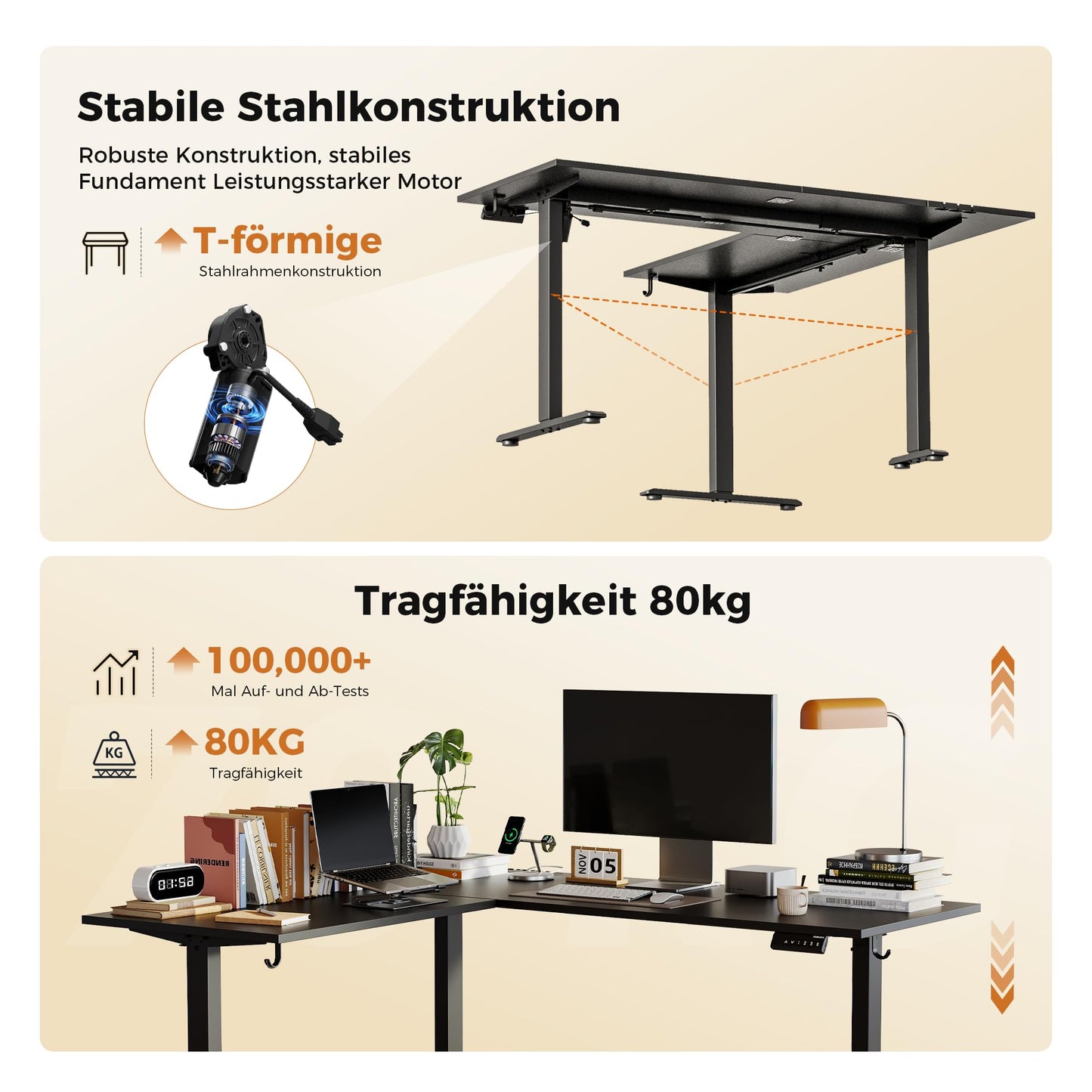 Agilestic L-Shaped Height-Adjustable Desk, 160 x 140 cm Desk, Height Adjustable, Electric, Corner Desk, Ergonomic Standing Seat Table, Computer Desk, White