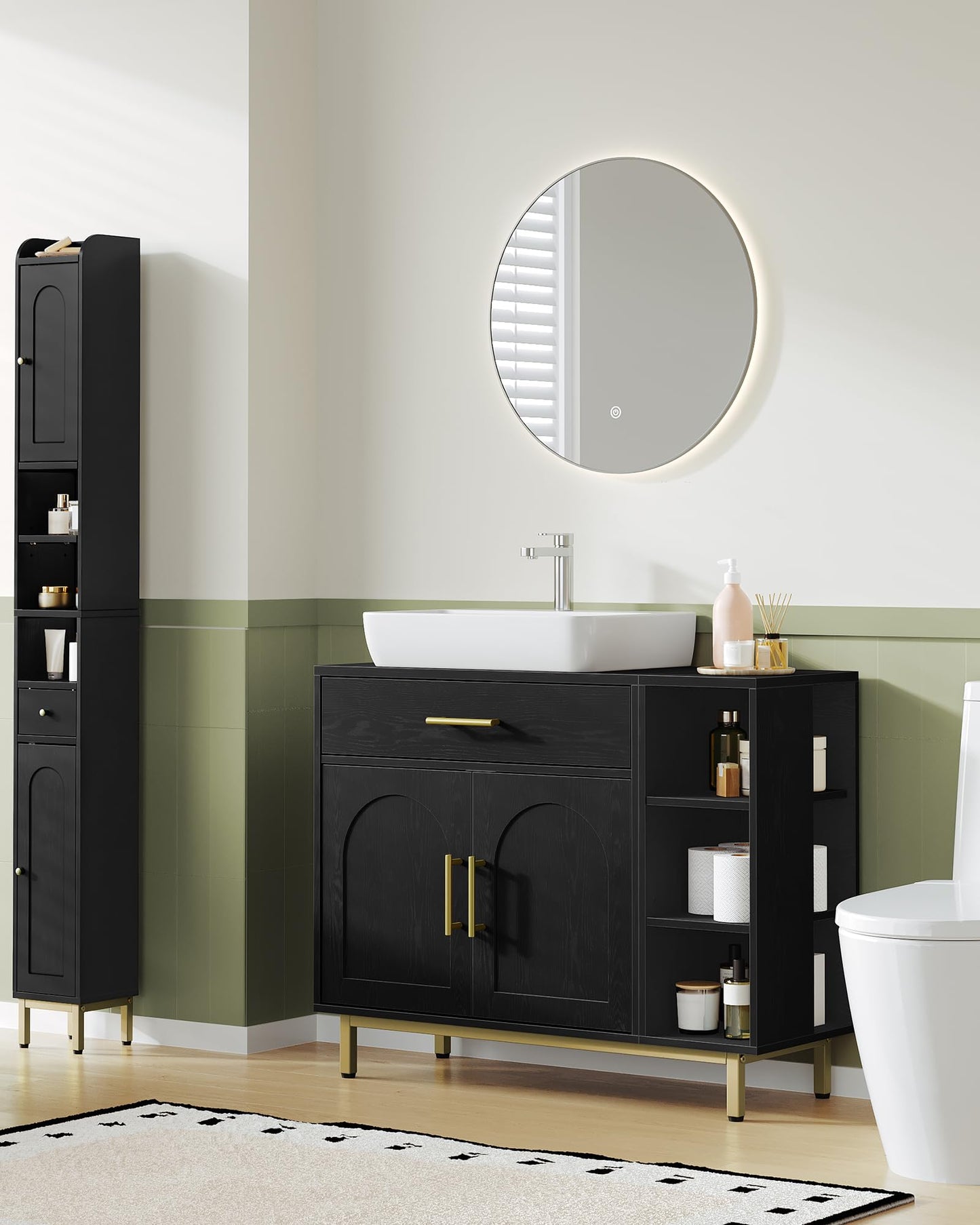 Hzuaneri BC28813G Bathroom Cabinet 1 Drawer 2 Cabinet Doors Open Compartment with 3 Levels Adjustable Shelf White 30 x 80 x 64 cm