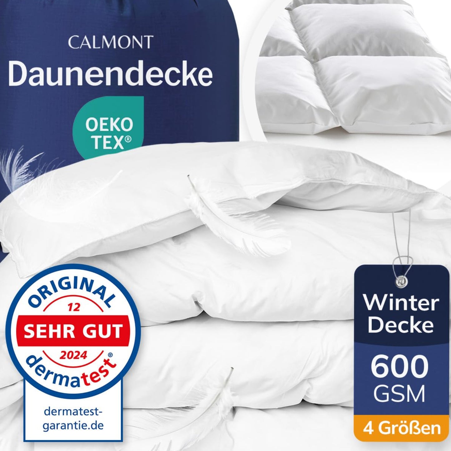 CALMONT - Daunen Bettdecke I Daunendecke 135x200 I 100% extra weiche Federn & Daunen | Fachärztlich geprüft für Allergiker | Oeko-Tex (135 x 200 cm, Warme Winterdecke)