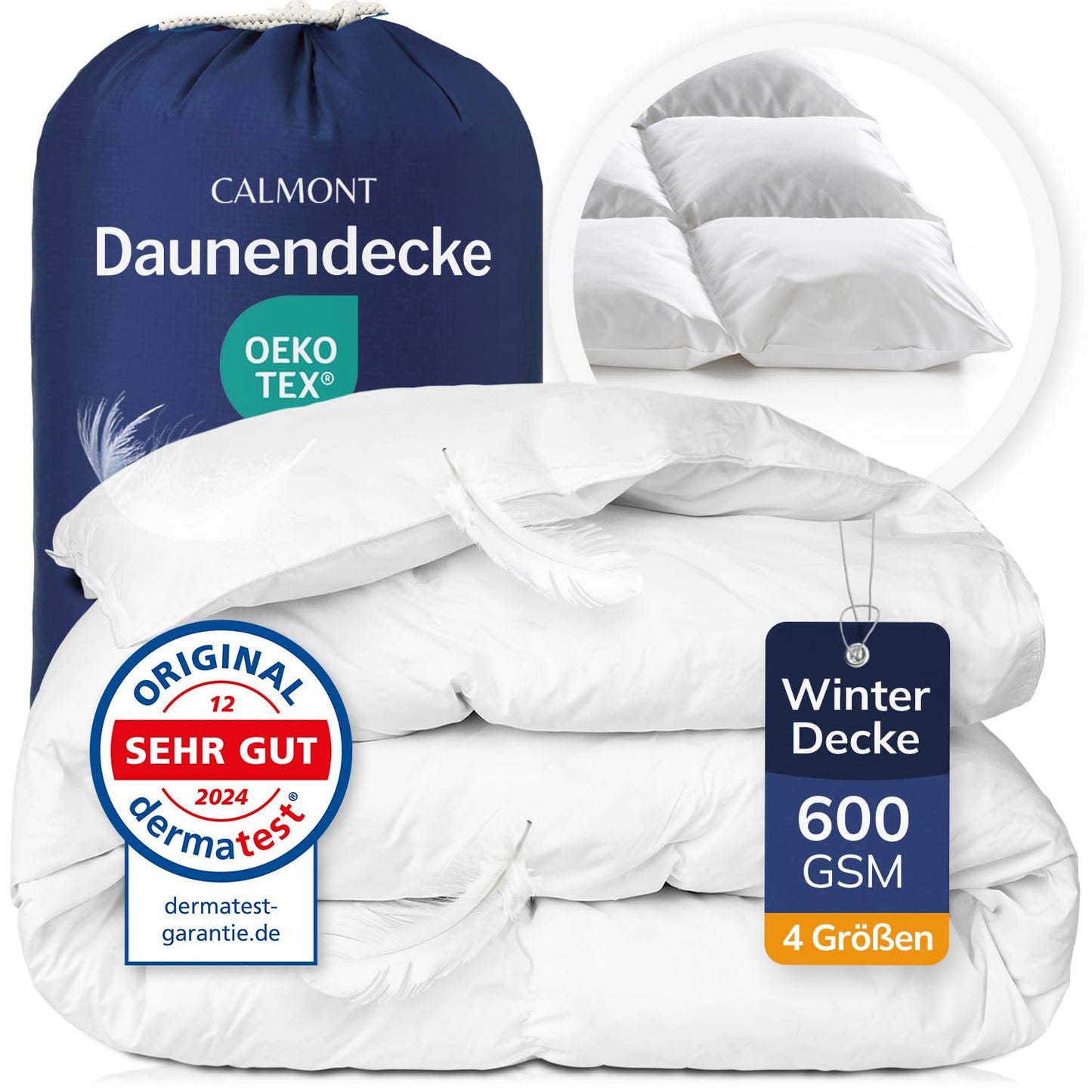 CALMONT - Daunen Bettdecke I Daunendecke 135x200 I 100% extra weiche Federn & Daunen | Fachärztlich geprüft für Allergiker | Oeko-Tex (135 x 200 cm, Warme Winterdecke)