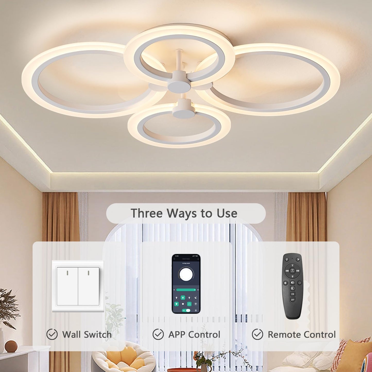 SUCIKORIO LED Deckenleuchte Dimmbar mit Fernbedienung, Modern LED Deckenlampe Rund Wohnzimmer 54W Wohnzimmerlampe 2700K-6500K Schlafzimmerlampe Decke mit APP für Schlafzimmer, Küche, Badezimmer, Flur