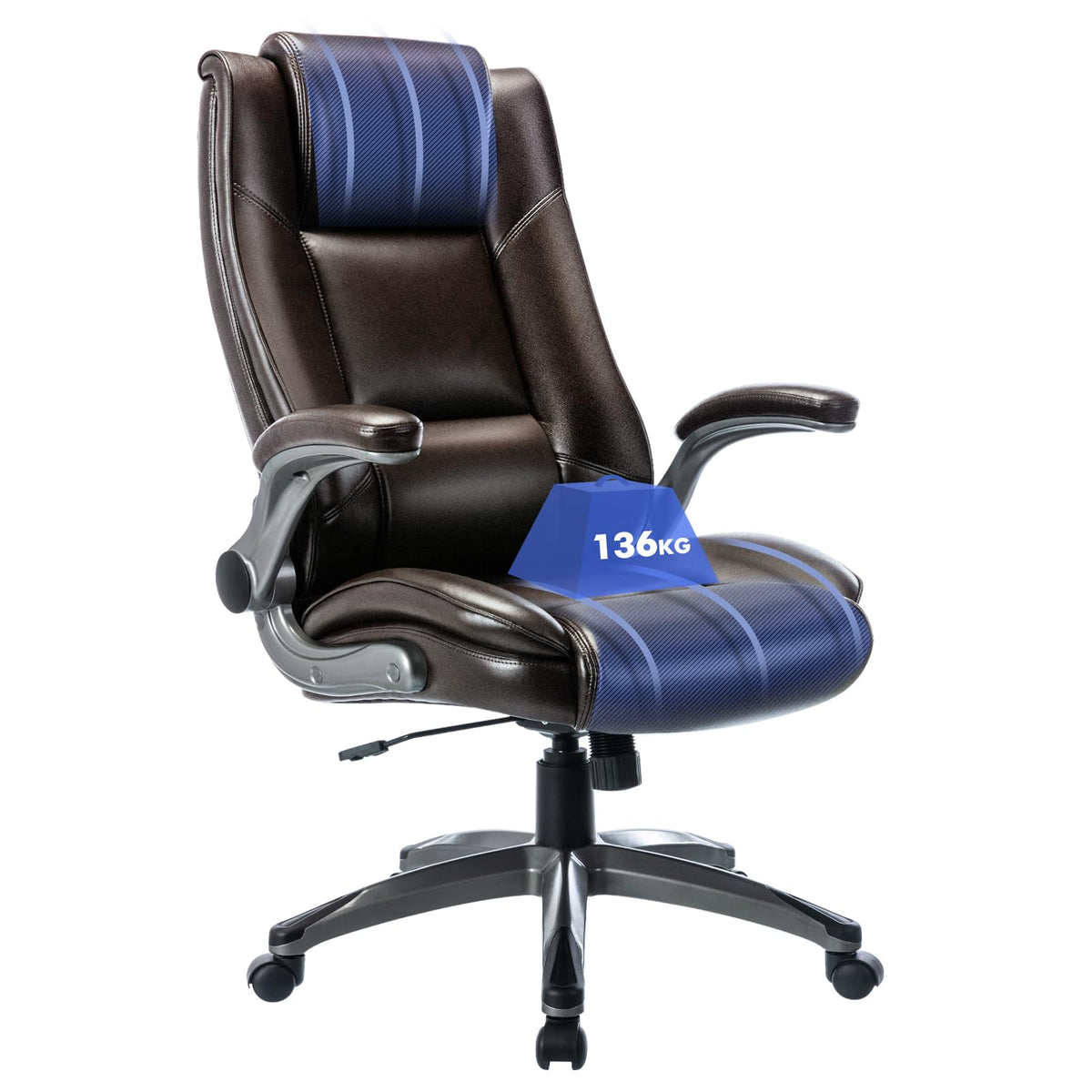 COLAMY Leather Executive Chair - Ergonomic, Extra Wide Seat with Pocket Spring Core, Maximum Load 136 kg, Breathable & Comfortable for Home Office (Black)