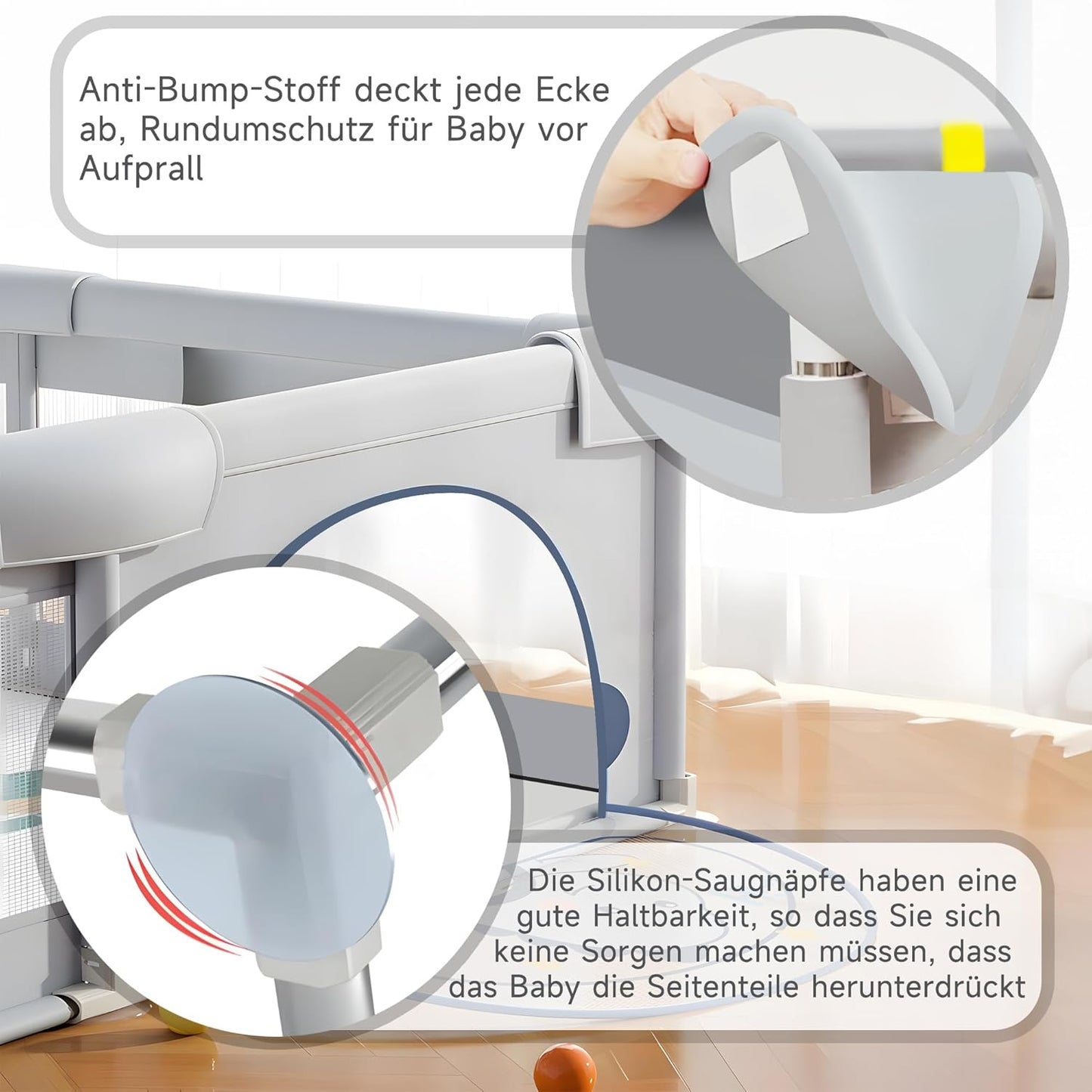 Baby Playpen, 200 x 180 cm, Baby Playpen with Non-Slip Base, Stable and Safe Indoor Baby Playground, Includes 60 Sea Balls, 4 Handles, Playpen, Storage Bag, (Dinosaur Pattern)