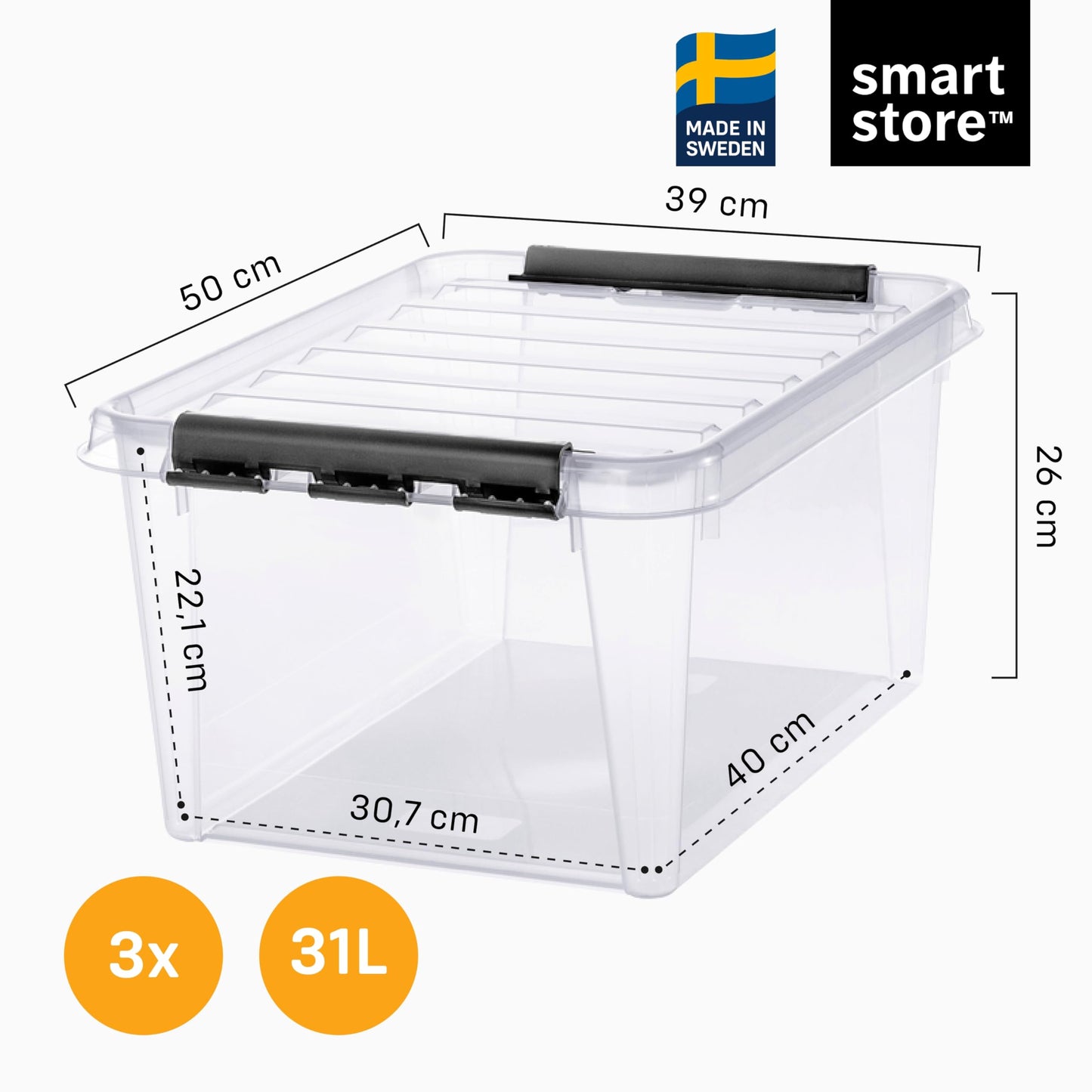 SmartStore - 5 x Storage Box with Lid Classic 46L (59 x 39 x 31 cm) | Stackable Box with Lid | Food-Safe Plastic Box | Plastic Box with Lid and Reinforced Corners