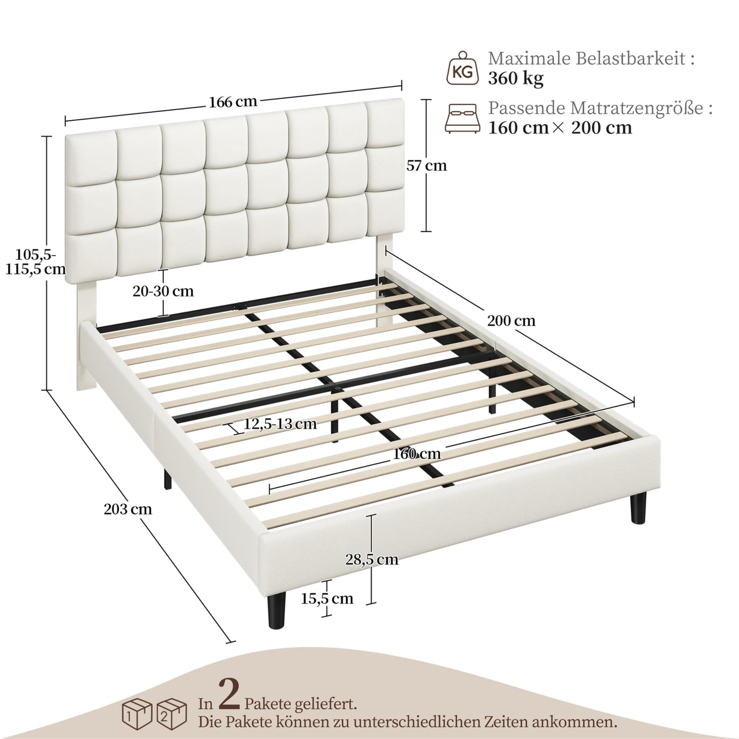 Yaheetech Upholstered Bed 140 x 200 cm Double Bed with Height-Adjustable Headboard, Sturdy Bed Frame, Fabric Bed with Slatted Frame, Padded Bed Frame, Youth Bed, Dark Grey