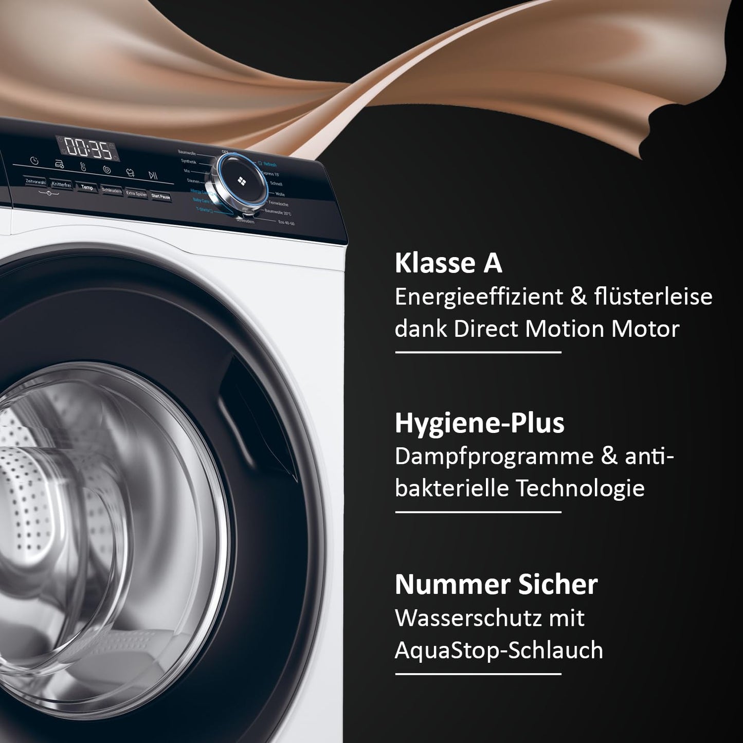 Haier I-Pro Series 5 HW90-B14959U1 Washing Machine, 9 kg, A: Best Efficiency, Direct Motion Motor, Absolutely Quiet, Smart Home, Wi-Fi & hOn App, XL Drum, Refresh Steam Program, ABT
