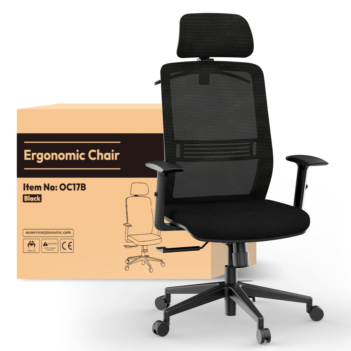 FLEXISPOT OC3C Office Chair Ergonomic Desk Chair Computer Chair Height-Adjustable Seat Headrest Armrest Lumbar Support Swivel Castors Work Chair