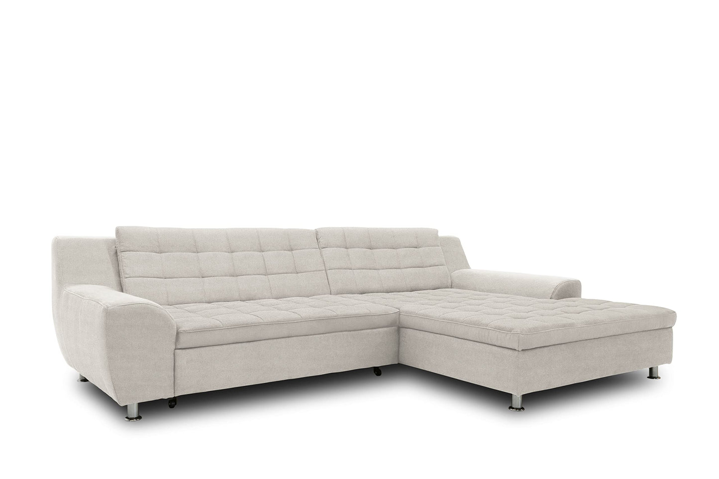 DOMO. collection Merida Corner Sofa, Sofa with Sleep Function in L-Shape, Corner Couch with Bed Box, Sofa Bed 304 x 200 x 84 cm (W x D x H), Beige