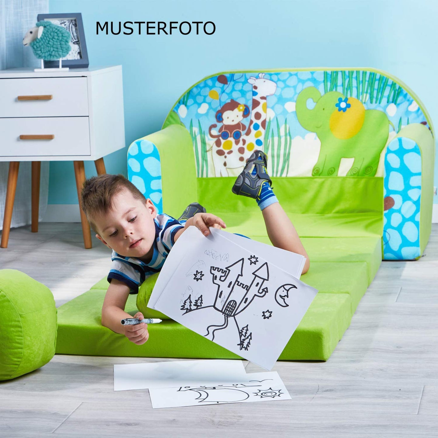Children's Sofa with Sleep Function Foldable 3-in-1 Children's Sofa Play Sofa with Bed Function Girls Boys Bean Bag Mini Sofa Bed Children's Room Sleeping Chair (A39)
