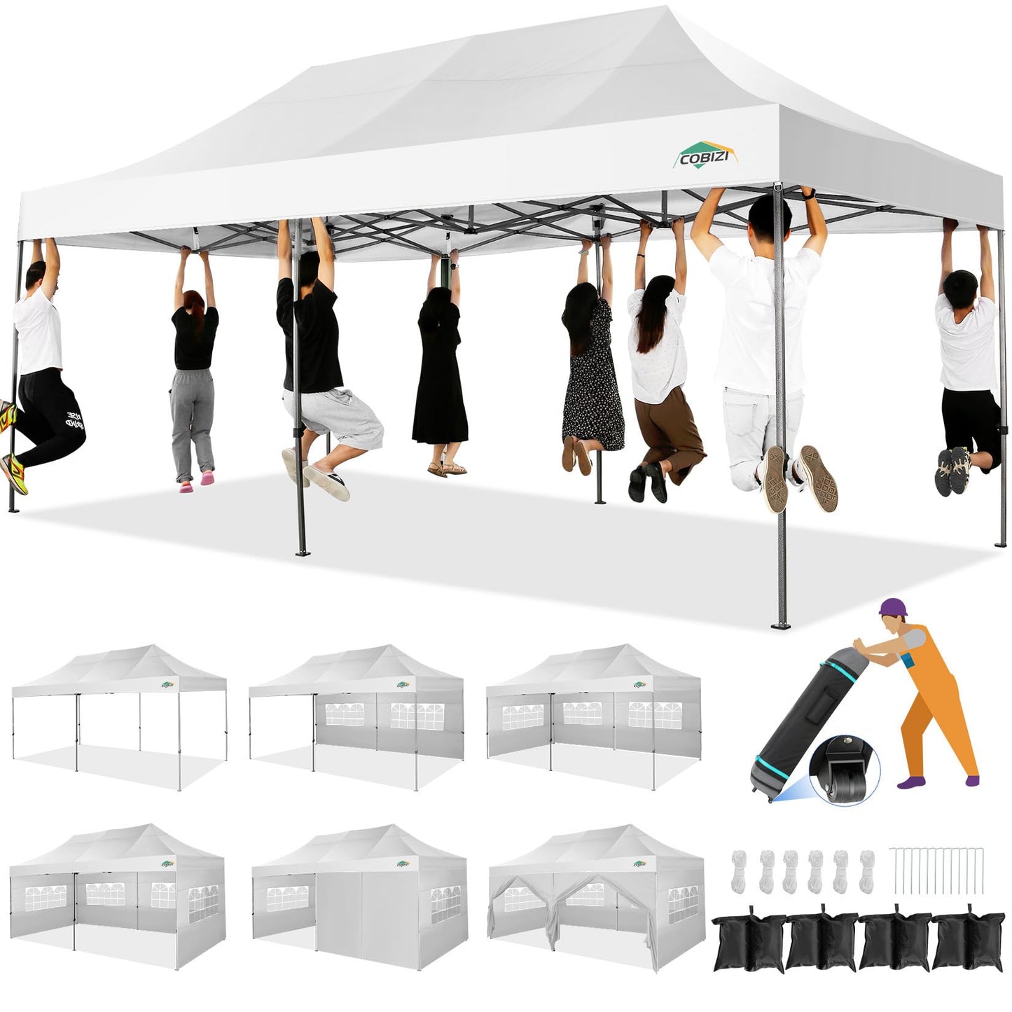 COBIZI Pavillon Faltpavillon 3x3 wasserdicht stabil Winterfest,Outdoor faltbar partyzelt，gartenpavillon mit 4 Seitenteilen und 4 Sandsack und Laufradtasche, Schwarz