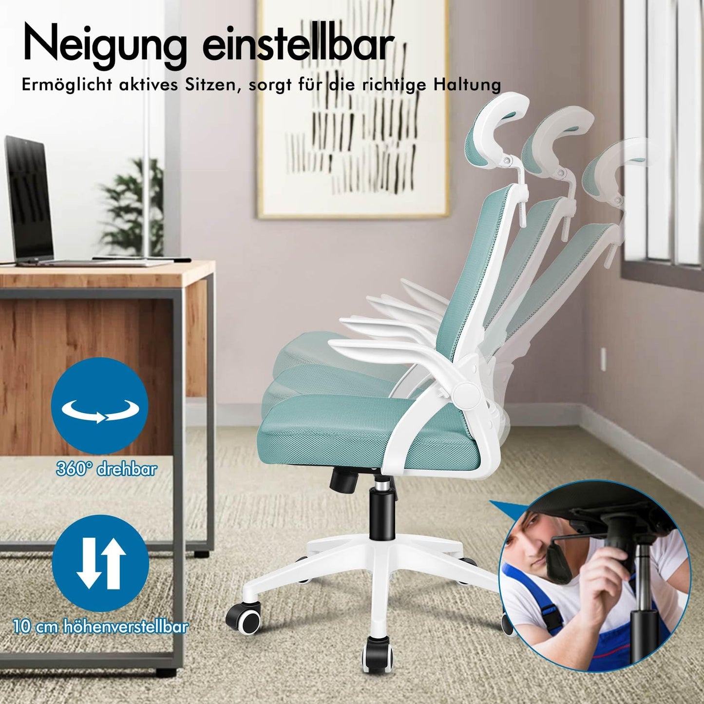 ALFORDSON Ergonomic Office Desk Chair, Computer Chair with Dynamic Lumbar Support, Tilting Swivel Chair with Flip Up Armrest, Black