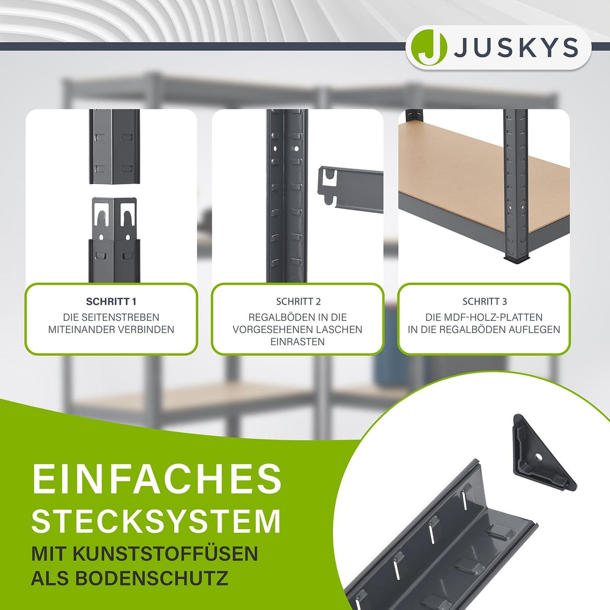 Juskys Easy Storage Shelves, Set of 2, 2 x 160 x 80 x 40 cm (H x W x D), 640 kg Load Capacity, 8 Shelves, Heavy Duty Metal Shelving, Basement Shelving Unit, Shelving System, Metal Shelf