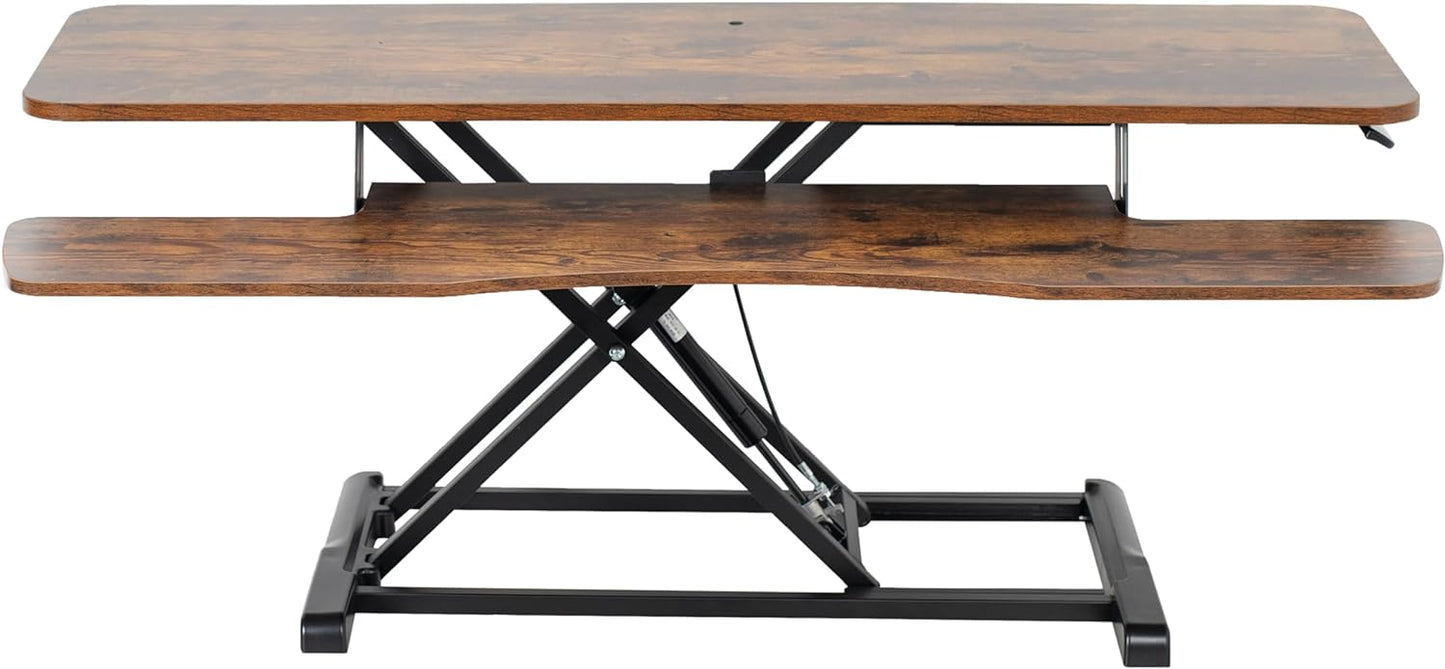 VIVO 32” Stehpult-Konverter mit höhenverstellbarem Aufsatz, Steh-Sitz-Arbeitsplatz für zwei Monitore und Laptop, mit breiter Tastaturablage, Schwarz, DESK-V000K