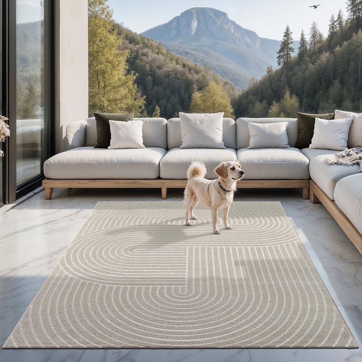 the carpet Santo Plus - Hochwertiger Outdoor Teppich, Passend für Wohnzimmer, Schlafzimmer und Terrasse, Wetterfest, langlebig und pflegeleicht, Creme, 140 x 200 cm