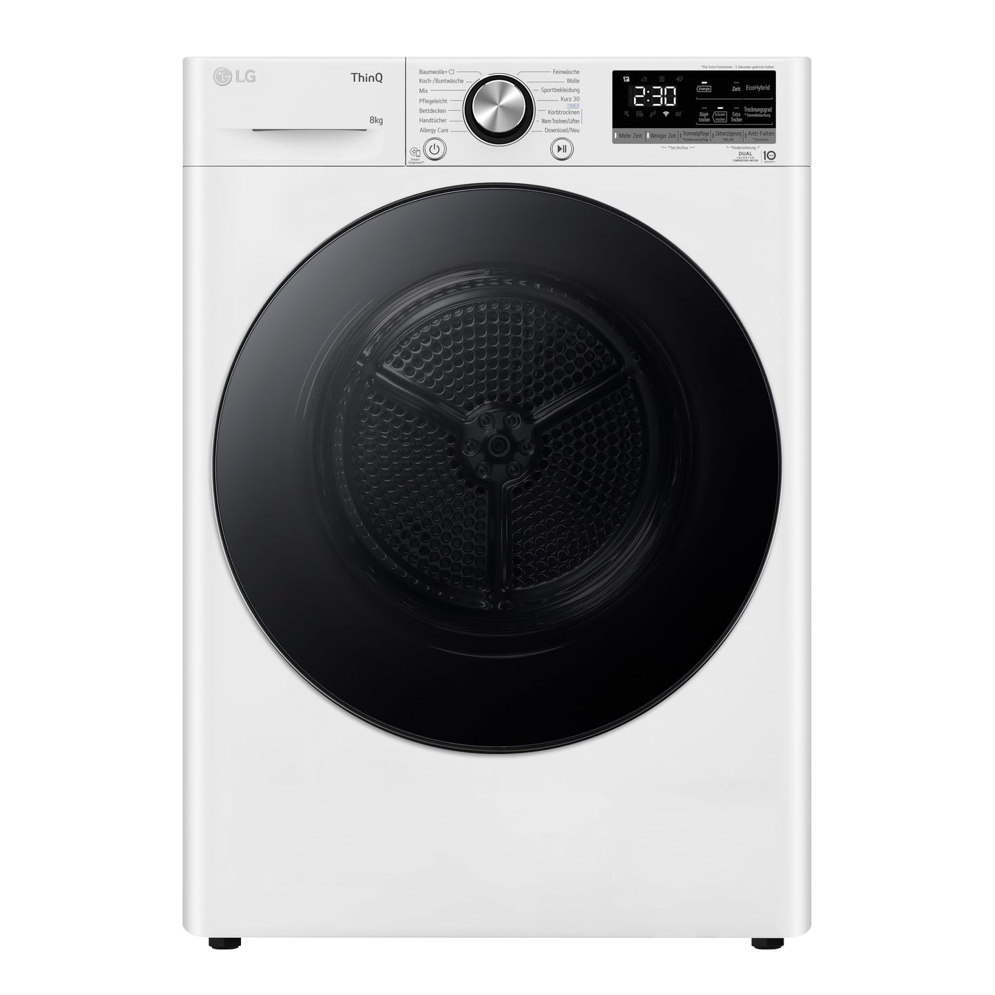 LG RT80V9B, Class A+++, Tumble Dryer 8 kg, Heat Pump Dryer with Short Programme, Dry Sensor, Stainless Steel Drum Material, 60 x 69 x 85 cm, Black