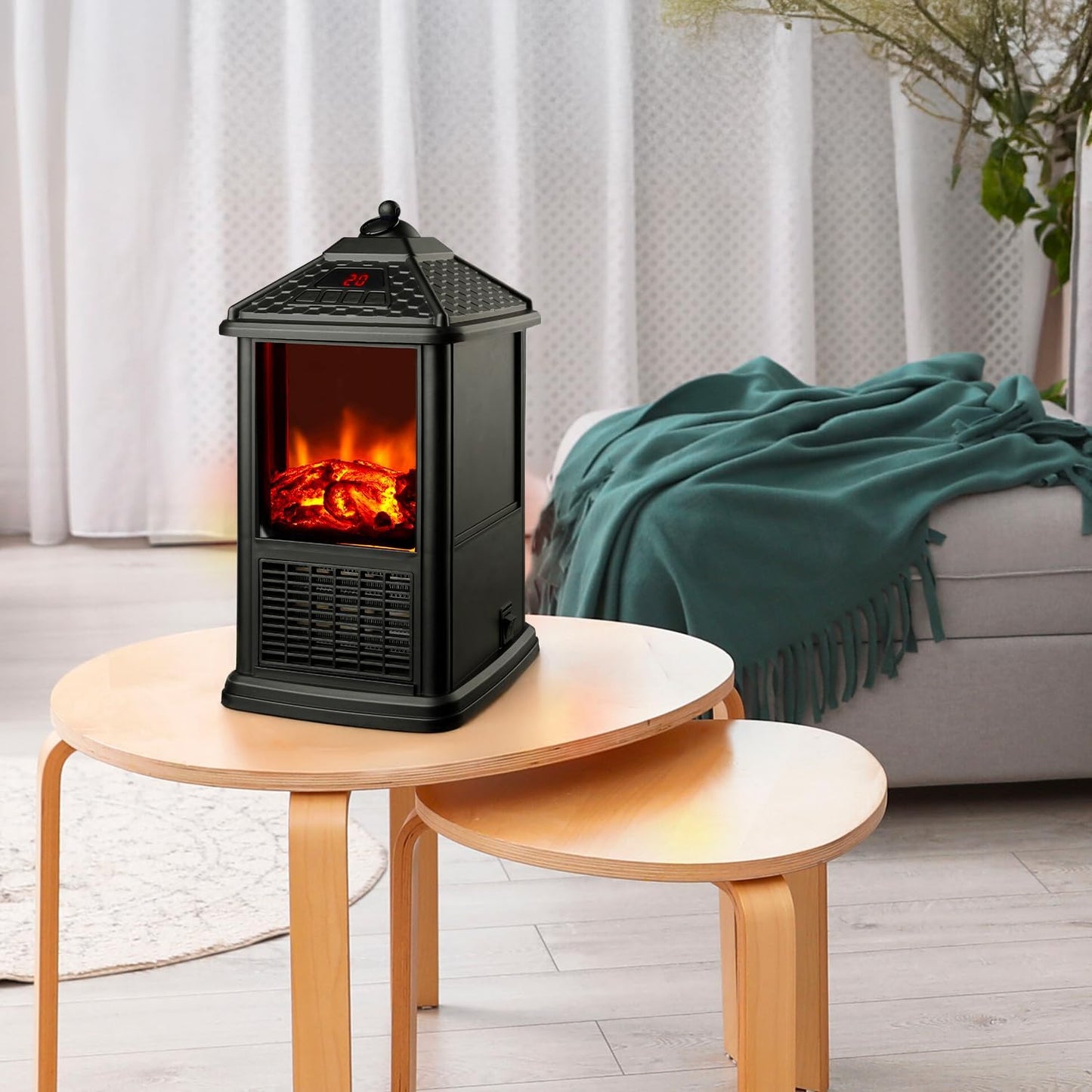 Avilia Electric Table Fireplace with Remote Control 1000 W - Programmable Timer up to 12 Hours and Remote Control - Elegant and Versatile Design Thanks to Its Dimensions 32 x 18.5 x 18.5 cm