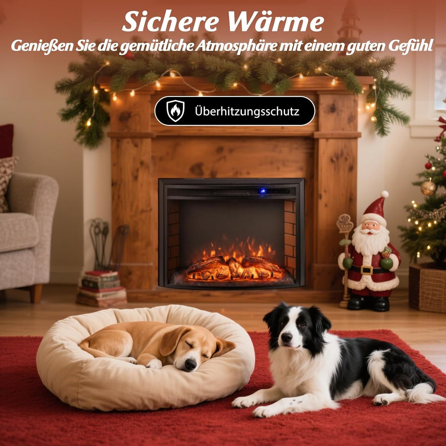 COSTWAY Electric Fireplace with Heating 1500 W, Electric Wall Fireplace with Remote Control, Overheating Protection, 5H Timer, Adjustable 3D Flame Effect and Brightness, 5000BTU Built-in Fireplace