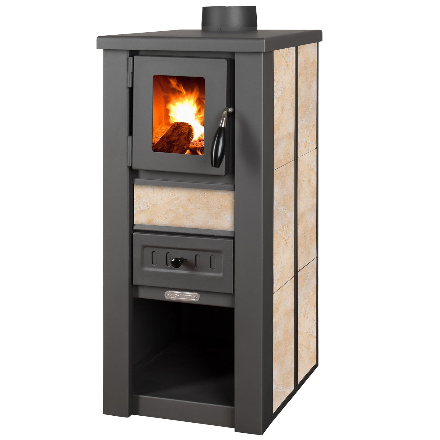 ProTermo Lava Ceramic Wood Stove - 6.5 kW Heating Output - 35 x 44 x 78 cm Wood Stove with Fireclay Blocks [Energy Efficiency Class A] with Viewing Window Wood Fireplace
