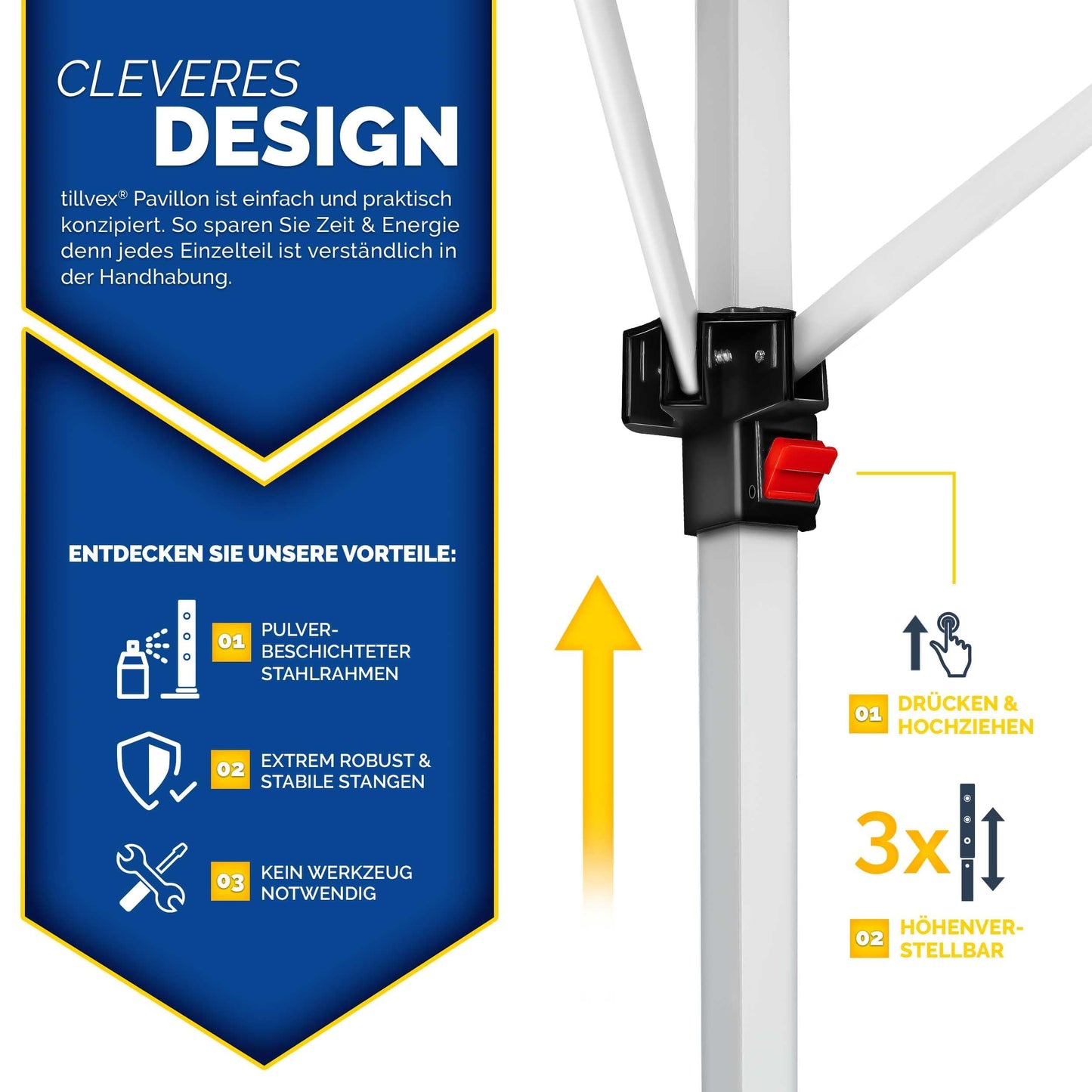 tillvex Gazebo 3 x 3 m Waterproof with 4 Side Panels + Set of 4 Sandbags Pop-Up Folding Gazebo Stable & Height Adjustable Garden Tent UV Protection 50+ Party Tent with Bag for Garden, Grey