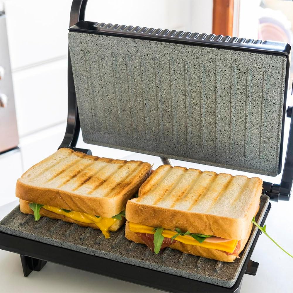 Cecotec Rock'n Grill Electric Grill with Grill, 700 W, Surface 23 x 14.5 cm, Non-Stick Coating, PTFE Free, PFOA Free, Floating Plate, Cold Handle, Light Indicator, Vertical Storage