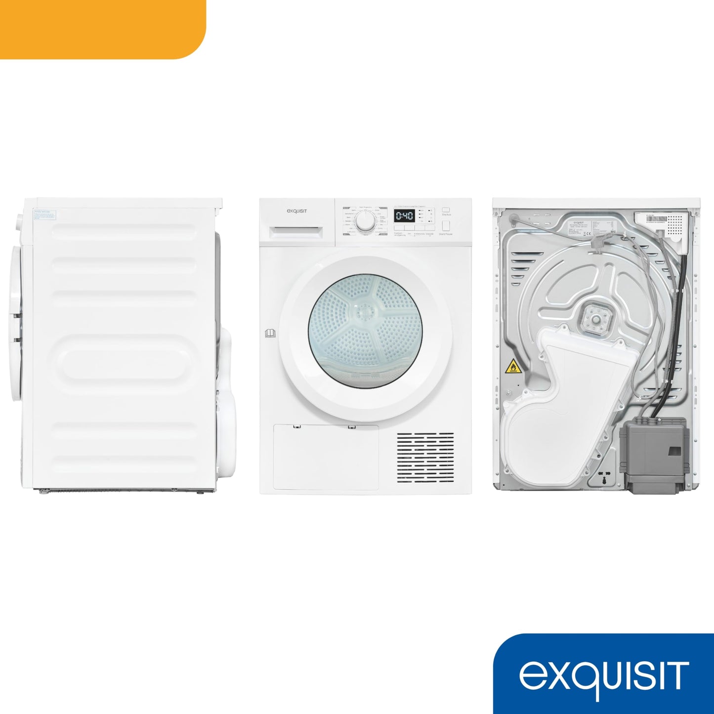 Exquisit Clothes Dryer 7 kg, Dryer, Delay Start, Wrinkle Protection, Exhaust Dryer, 15 Programmes, Child Lock, Energy Class G, TAE70-70 White