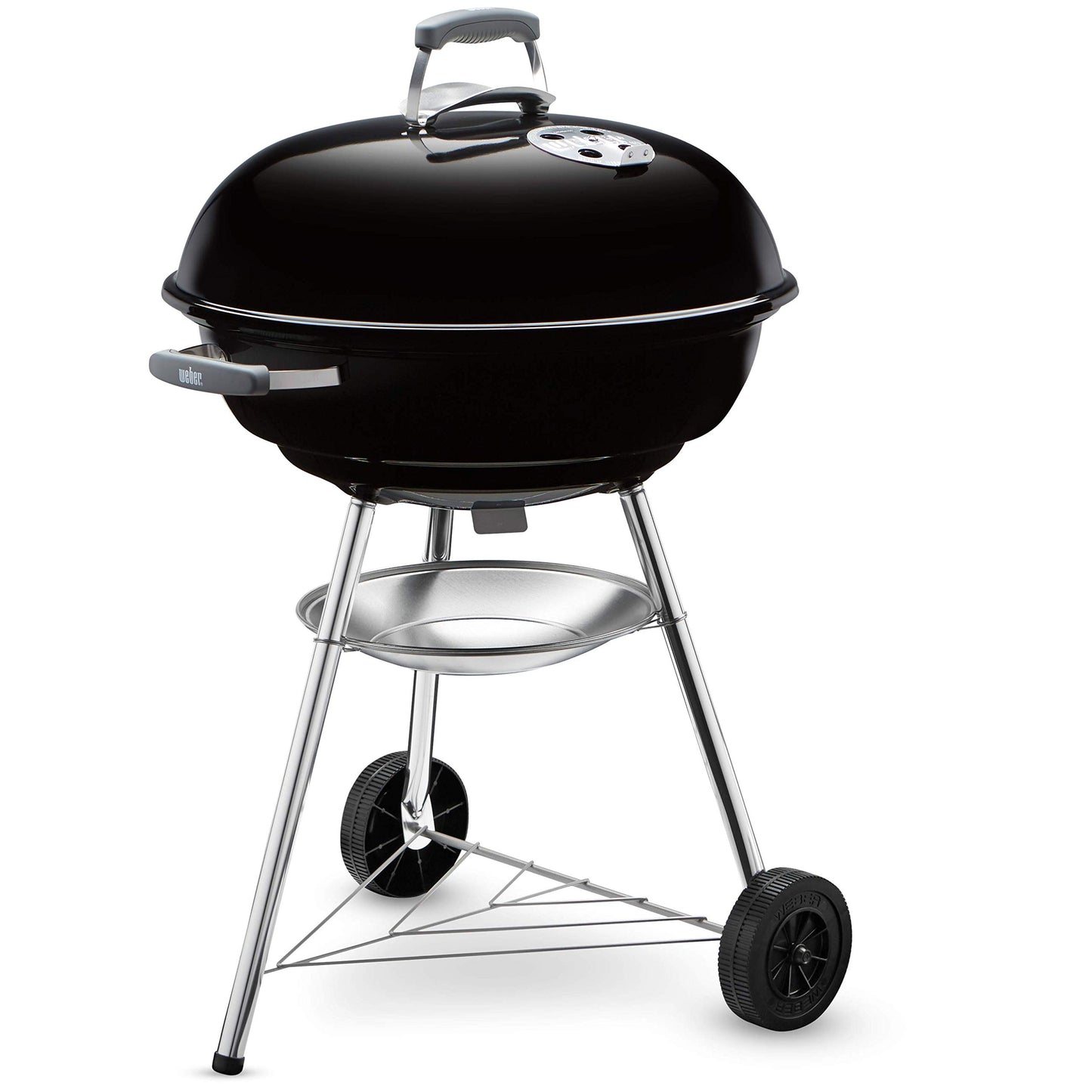 Weber Compact Kettle Charcoal Grill, Diameter 47 cm Grill Area, BBQ Grill with Porcelain Enamelled Lid and Kettle, Tripod Stand & Wheels, Chrome-Plated Cooking Grate, Black (1221004)