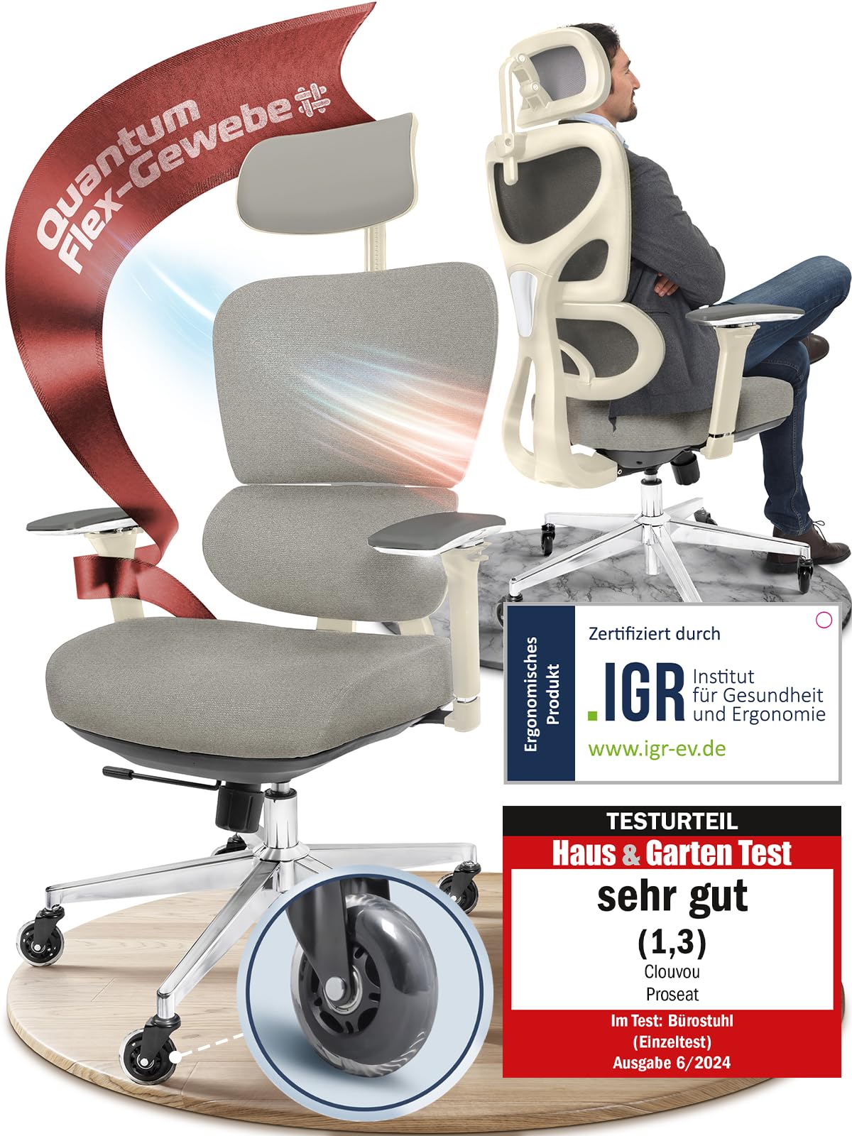 CLOUVOU BrightSeat Ergonomic Office Chair [Test Winner] Desk Chair 100% Individually Adjustable Office Chair & Gaming Chair Computer Chair Home Office Chair Ergonomic Swivel Chair 150 kg